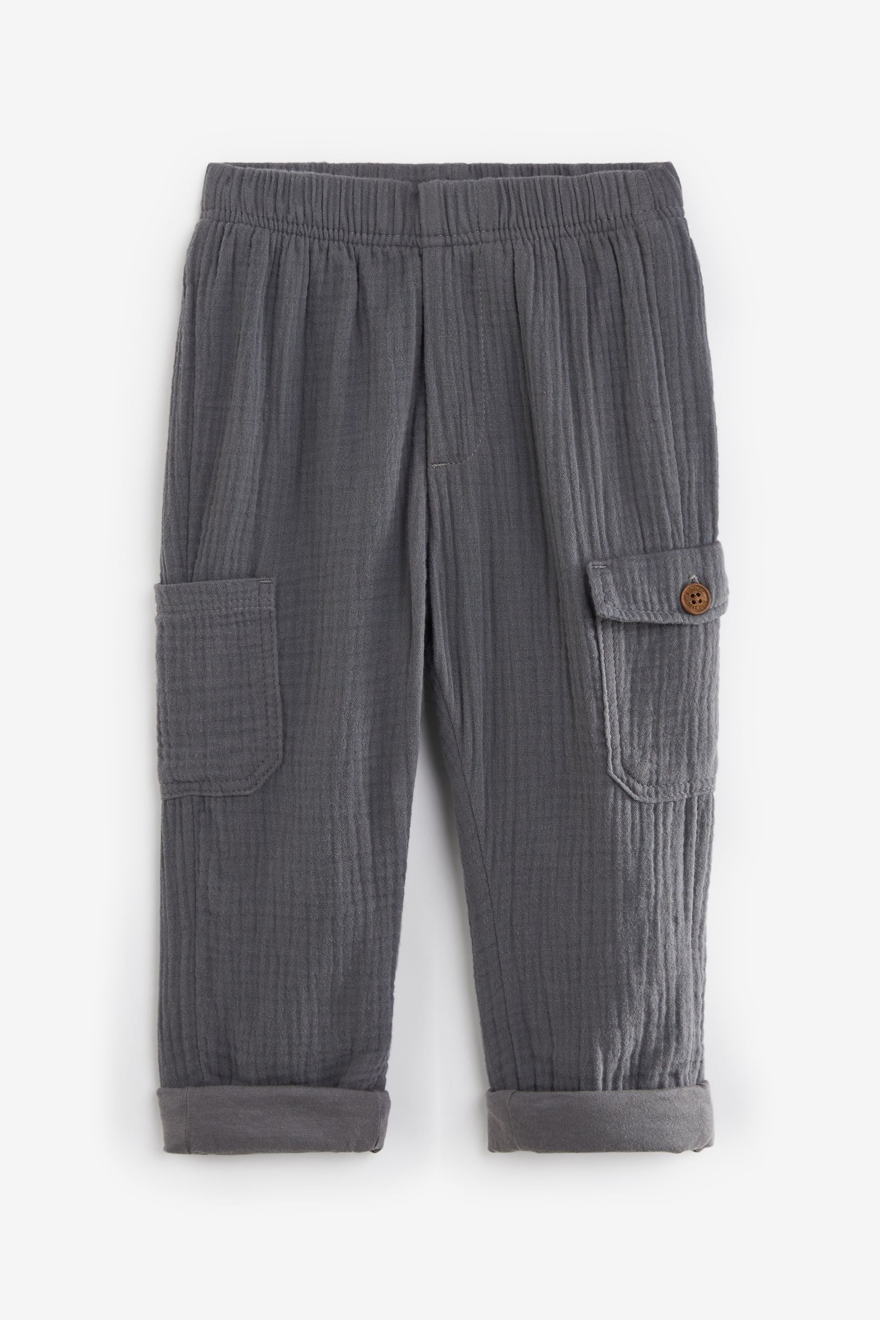 Grey Soft Textured Lined Cotton Trousers (3mths-7yrs)