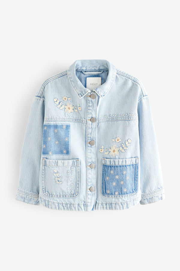 Mid Blue Embroidered Patch Denim Shacket (3-16yrs)