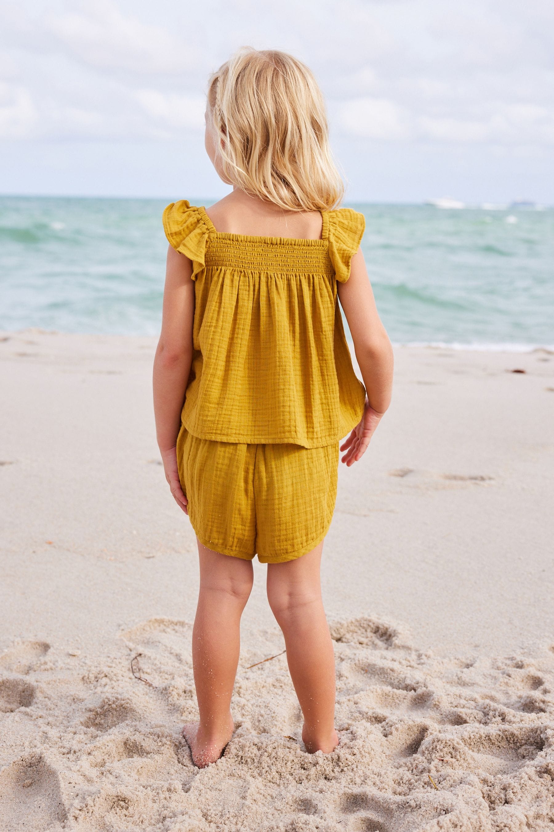 Ochre Yellow Crochet Trim Co-ord Set (3mths-8yrs)