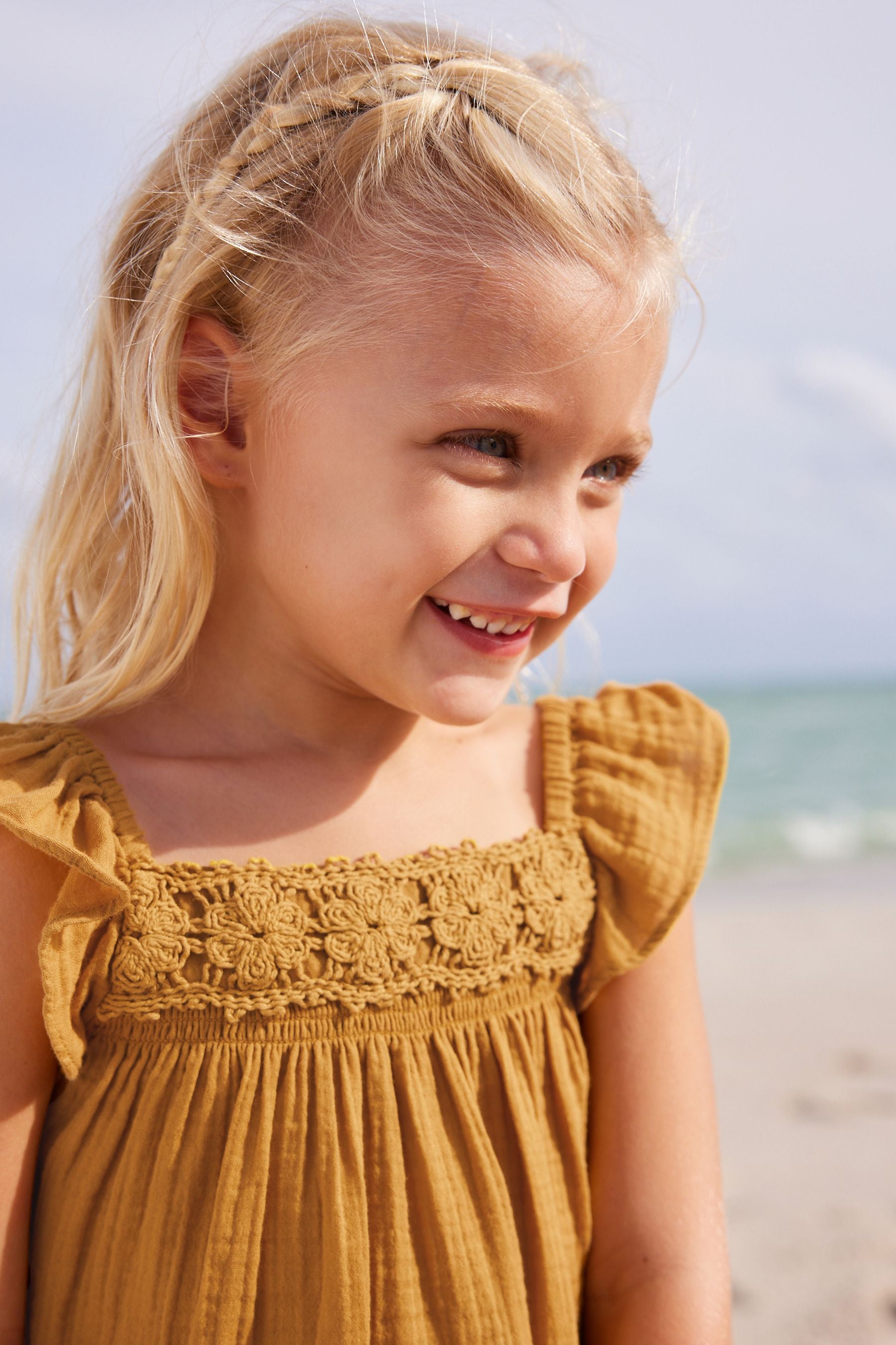 Ochre Yellow Crochet Trim Co-ord Set (3mths-8yrs)