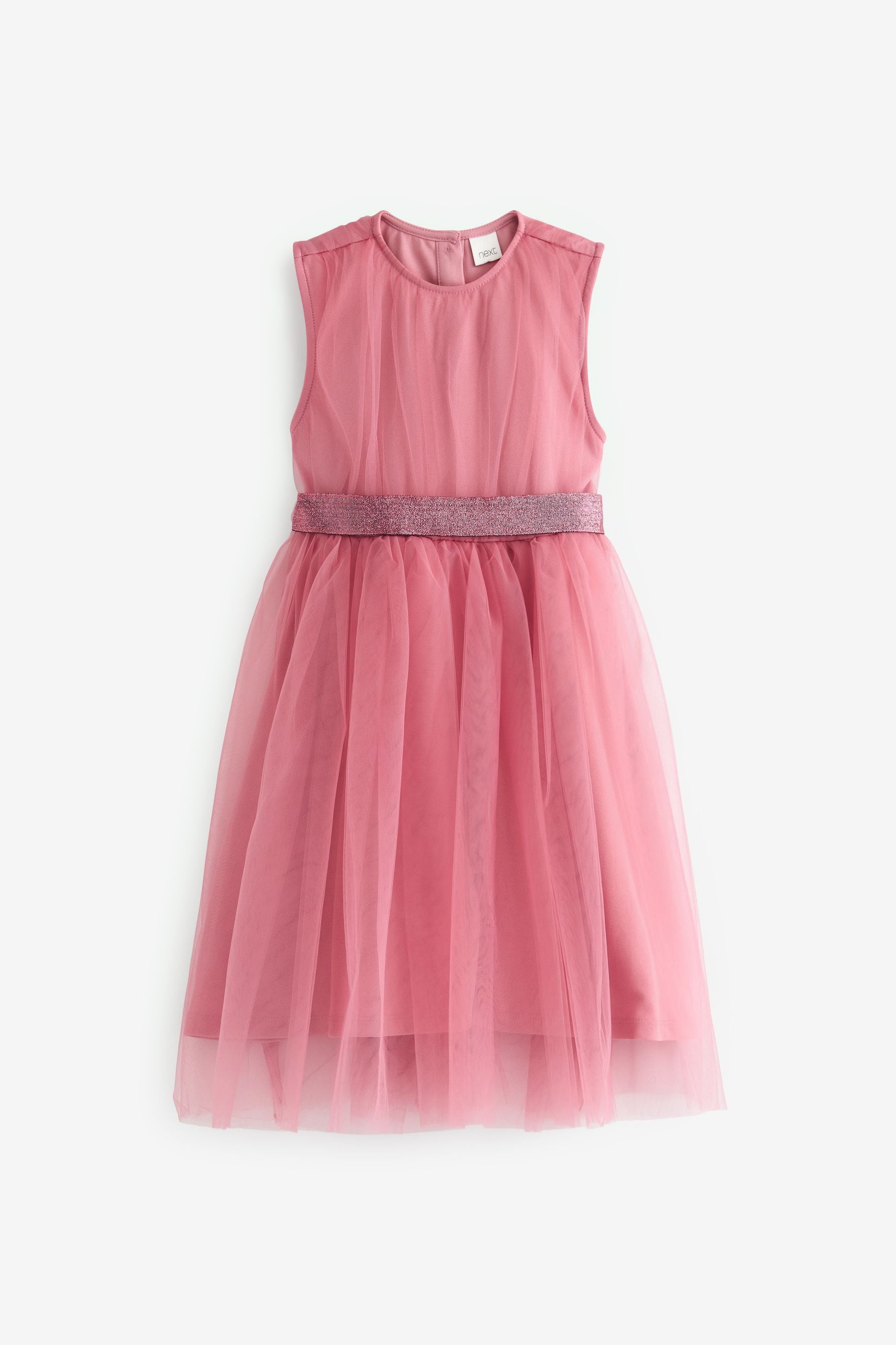 Rose Pink Mesh Tie Back Party Dress (3-16yrs)