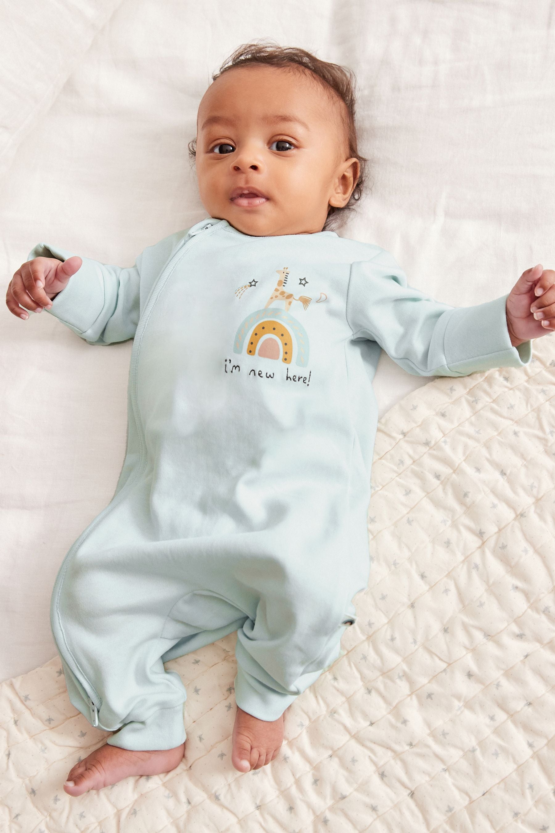 Mint Green I'm New Here Single Sleepsuit (0-9mths)