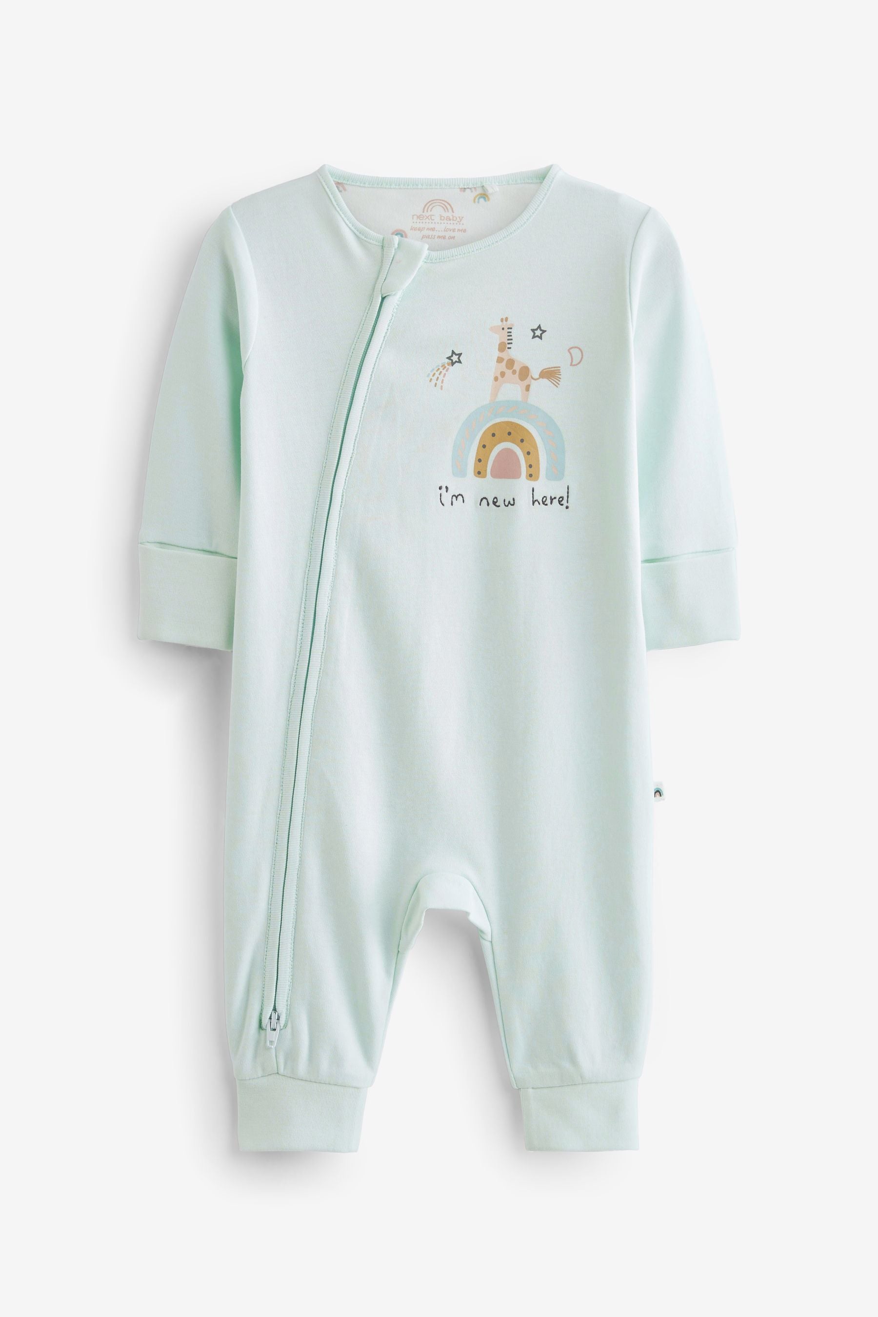 Mint Green I'm New Here Single Sleepsuit (0-9mths)