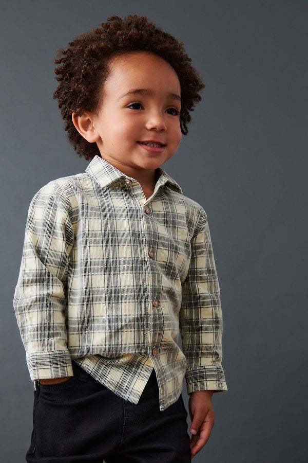 Ecru Cream Check Corduroy Long Sleeve Shirt (3mths-7yrs)