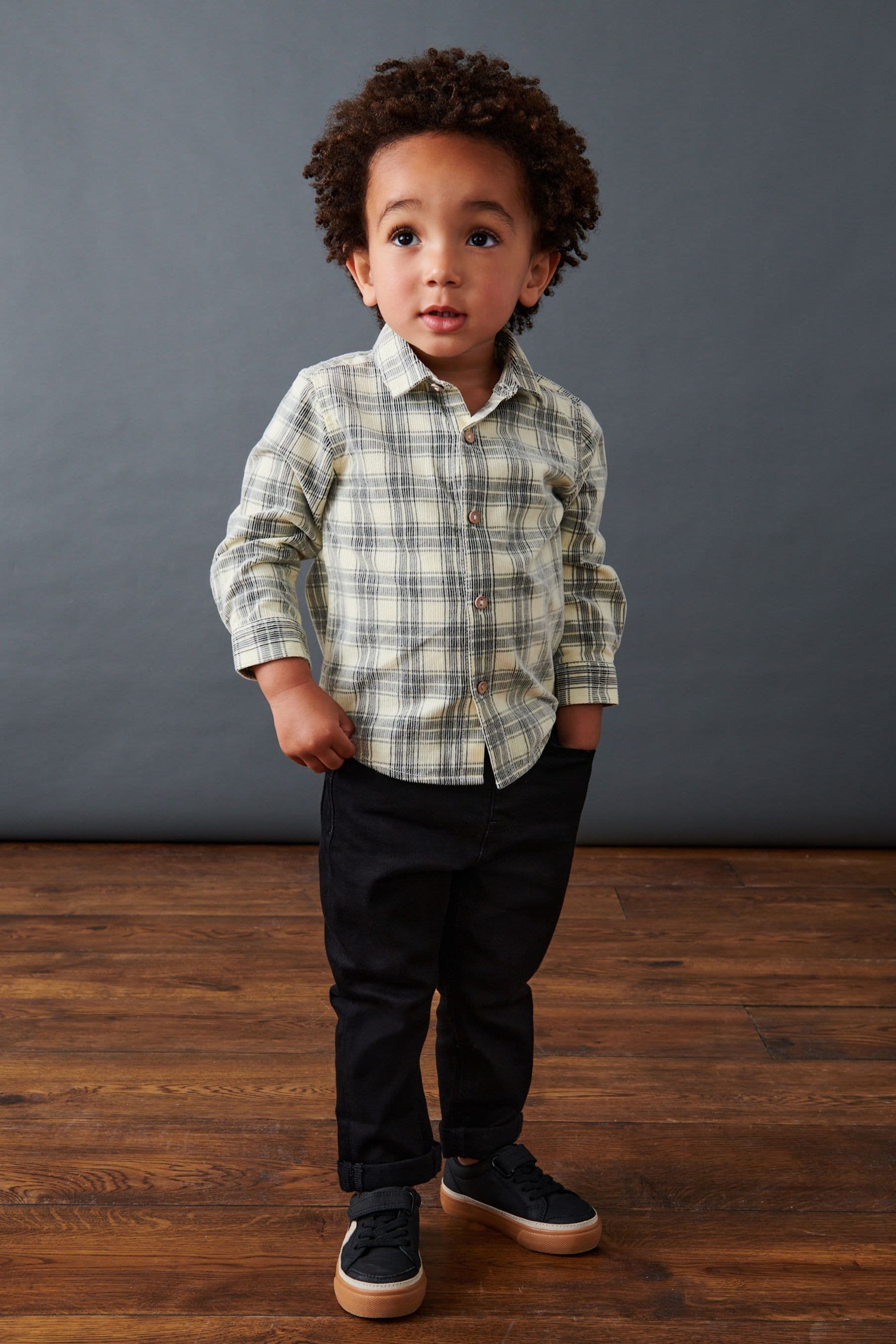 Ecru Cream Check Corduroy Long Sleeve Shirt (3mths-7yrs)