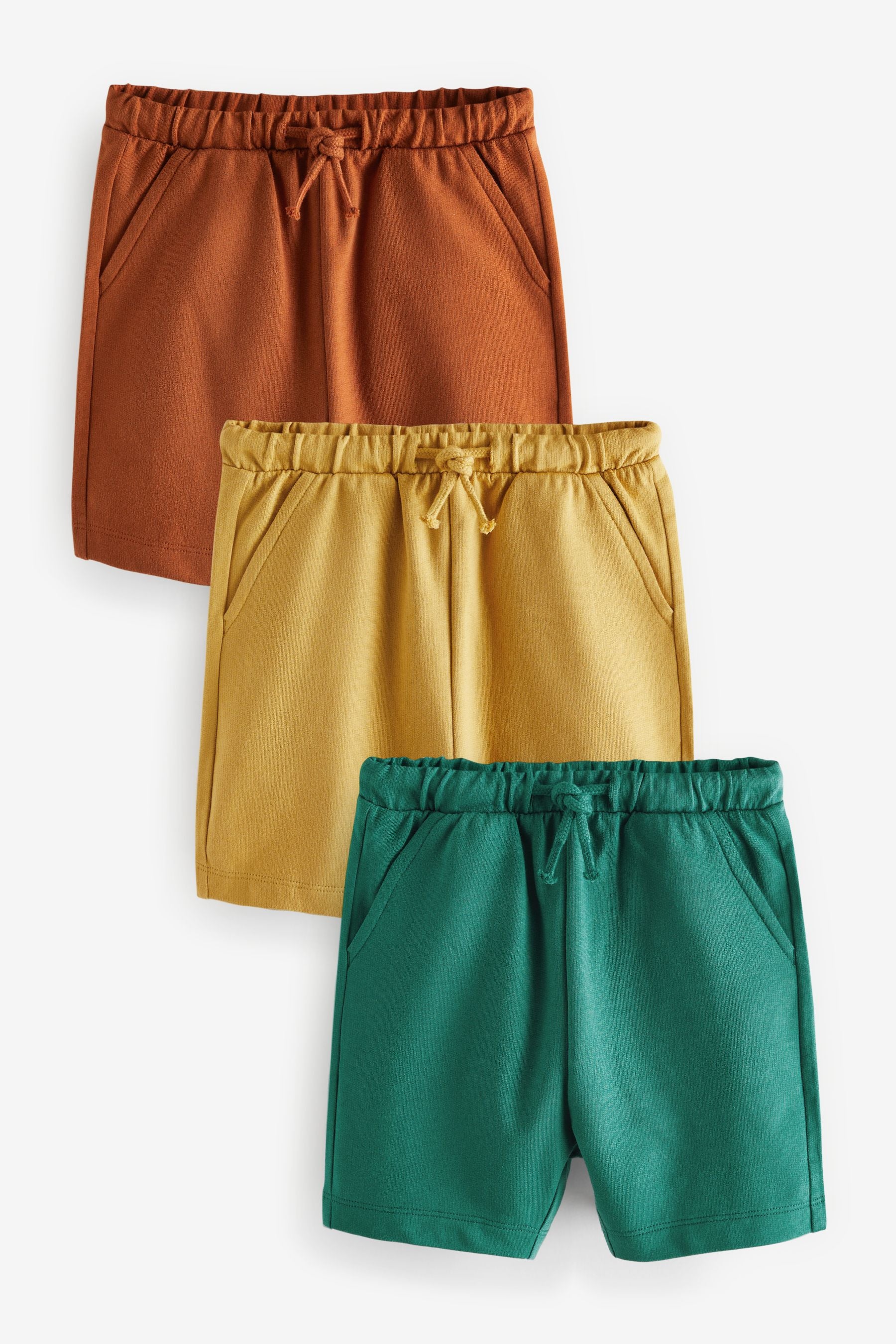 Green/Yellow/Red 100% Cotton Jersey Shorts 3 Pack (3mths-7yrs)