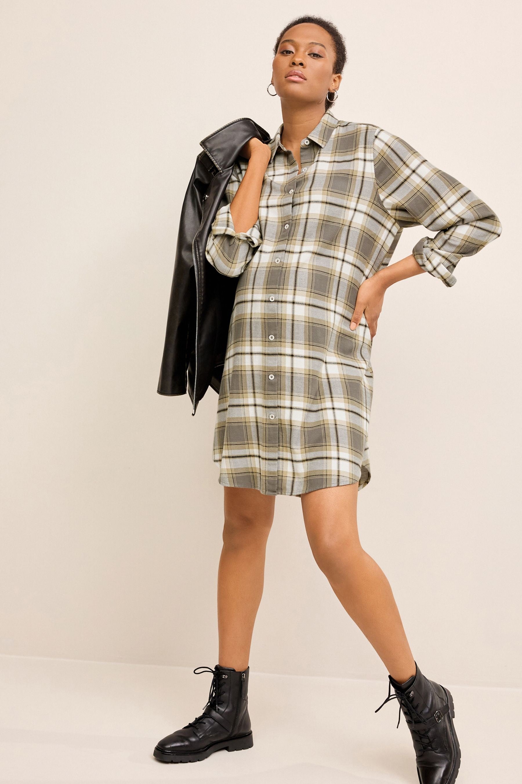 Check Maternity Shirt Dress