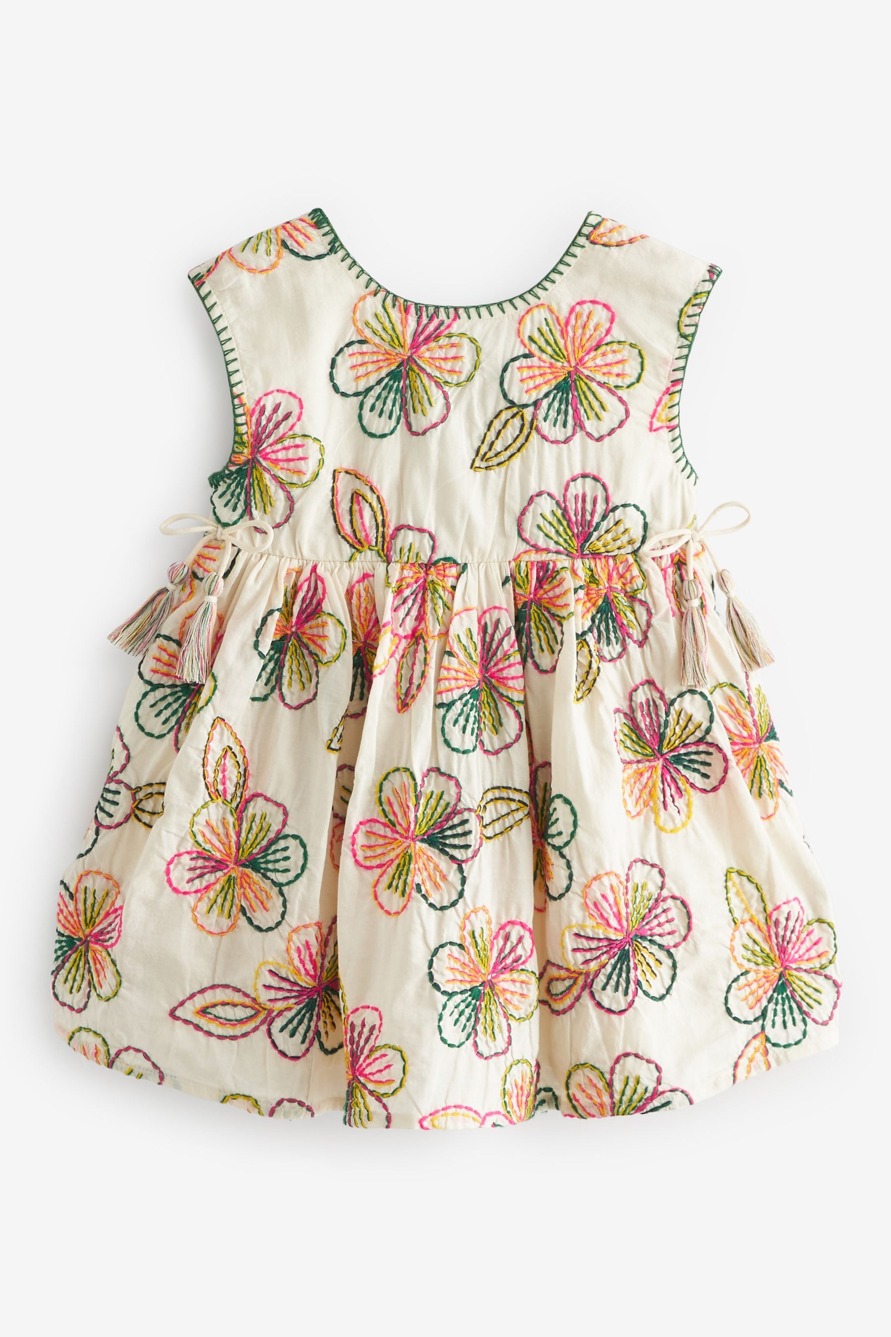 Pink/Green Embroidered Cotton Dress (3mths-8yrs)