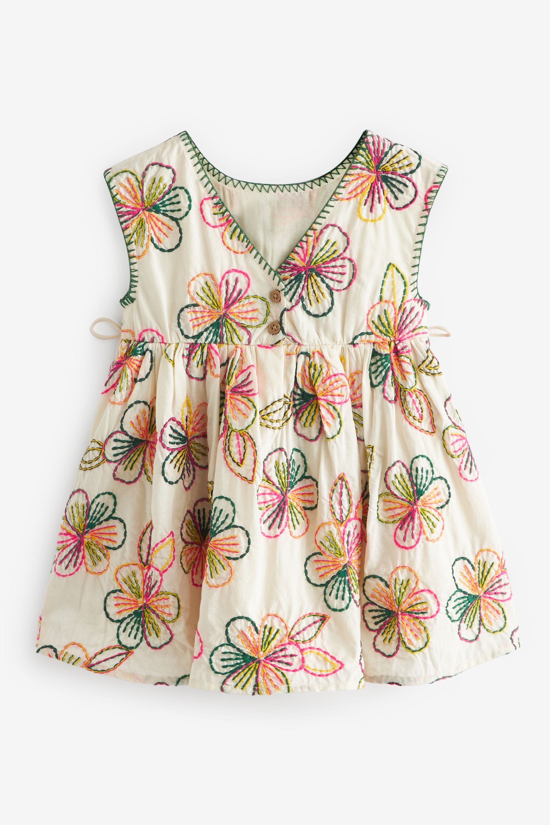 Pink/Green Embroidered Cotton Dress (3mths-8yrs)