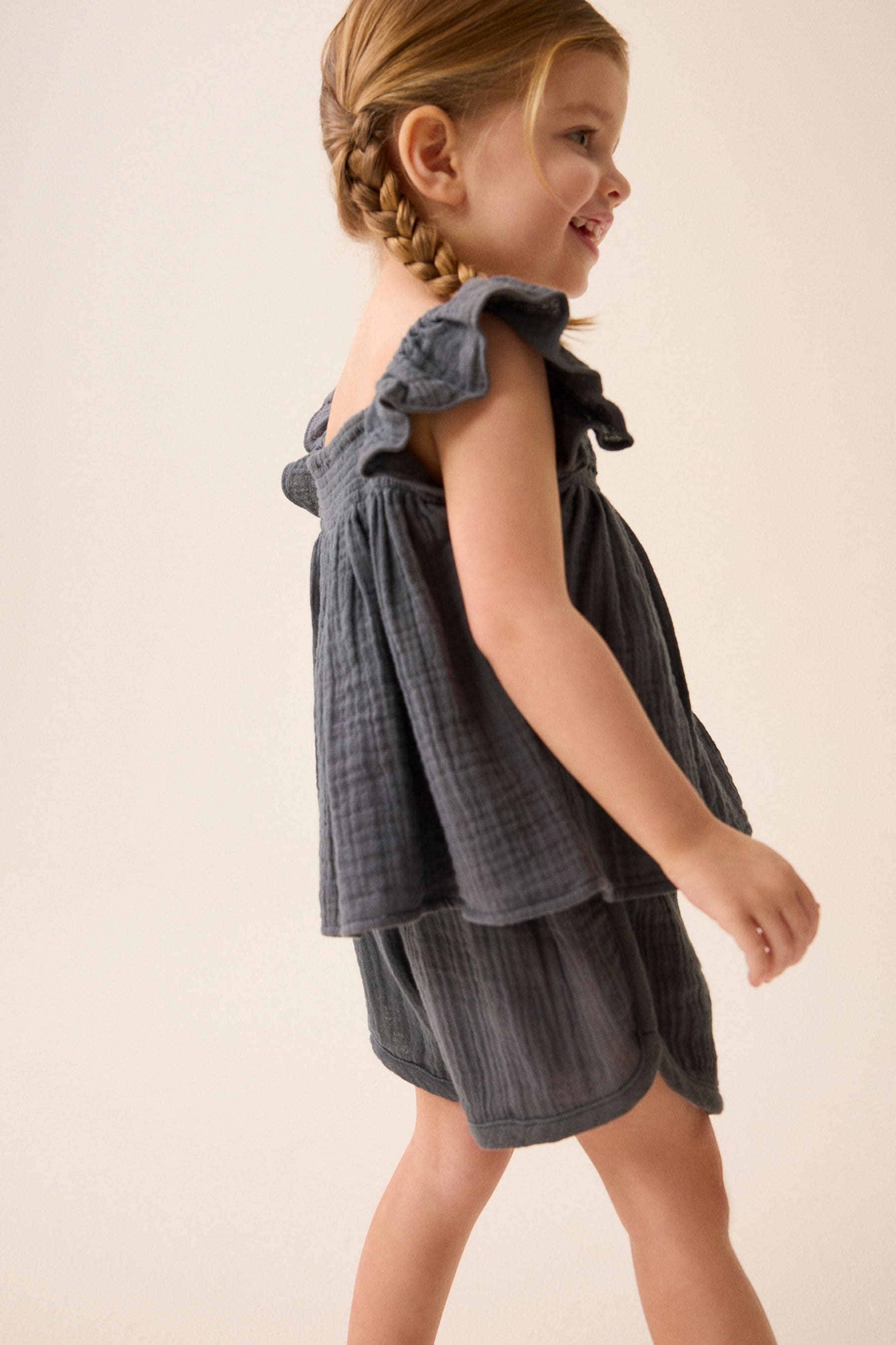 Charcoal Grey Crochet Trim Co-ord Set (3mths-8yrs)