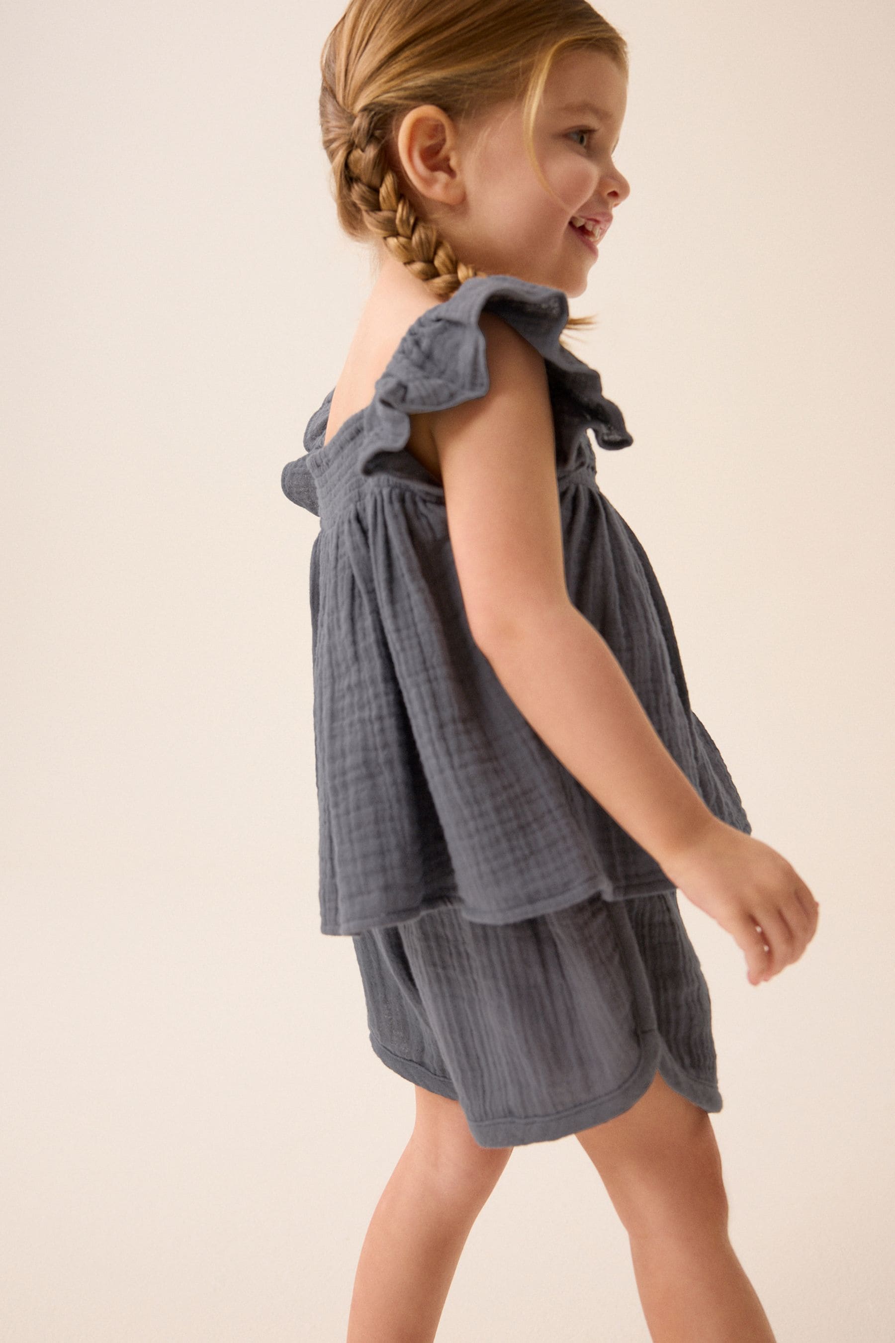 Charcoal Grey Crochet Trim Co-ord Set (3mths-8yrs)