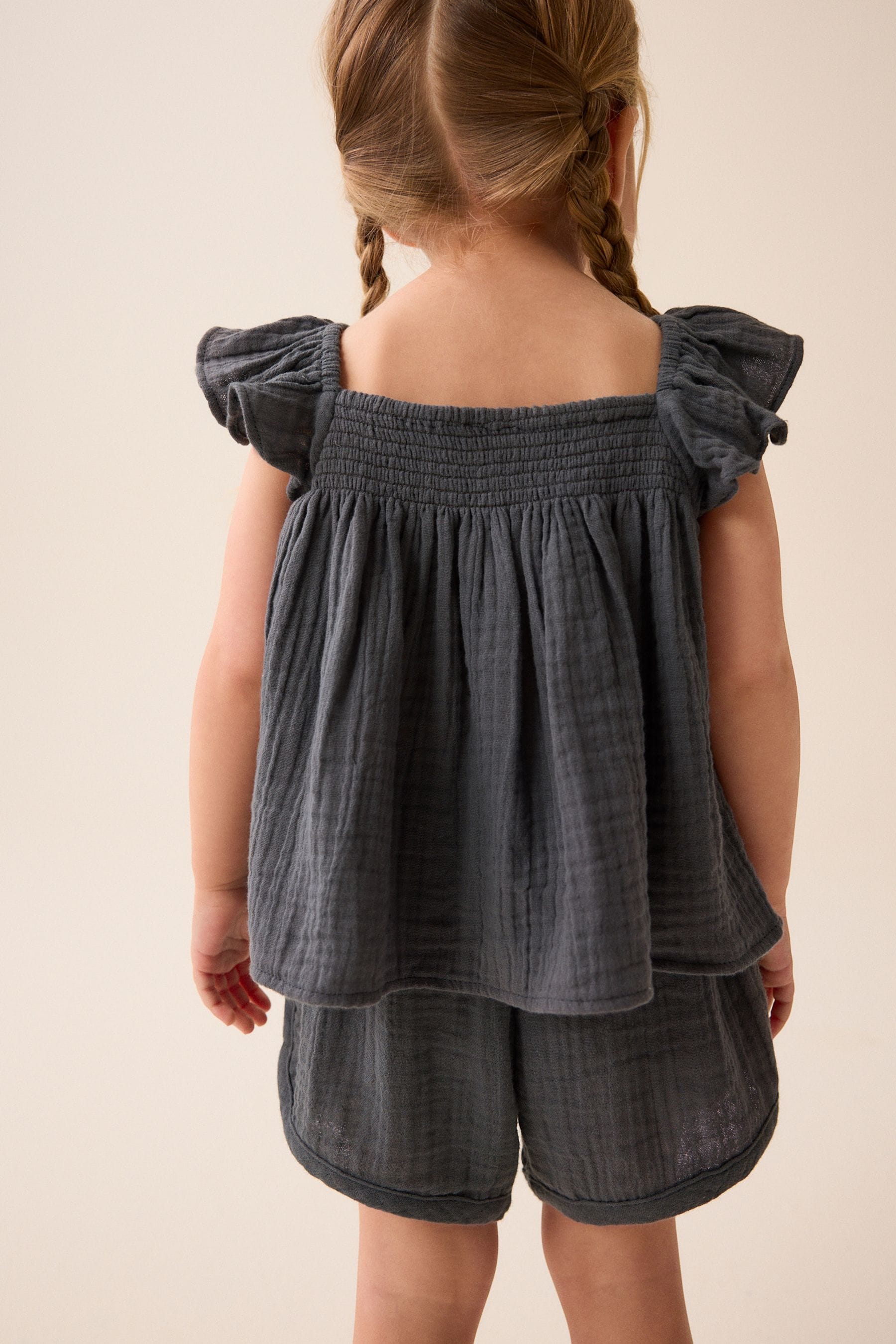 Charcoal Grey Crochet Trim Co-ord Set (3mths-8yrs)