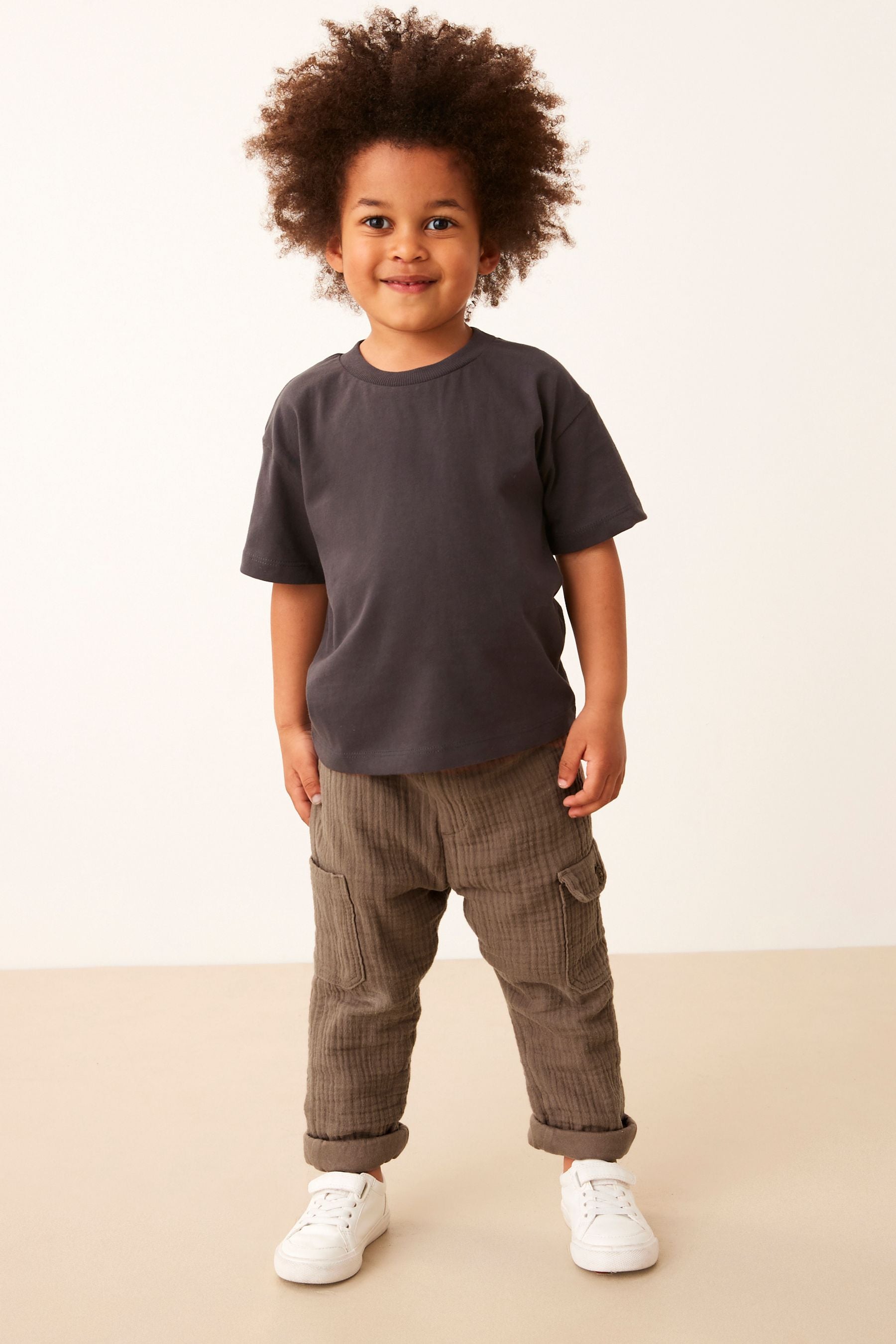 Taupe Soft Textured Lined Cotton Trousers (3mths-7yrs)