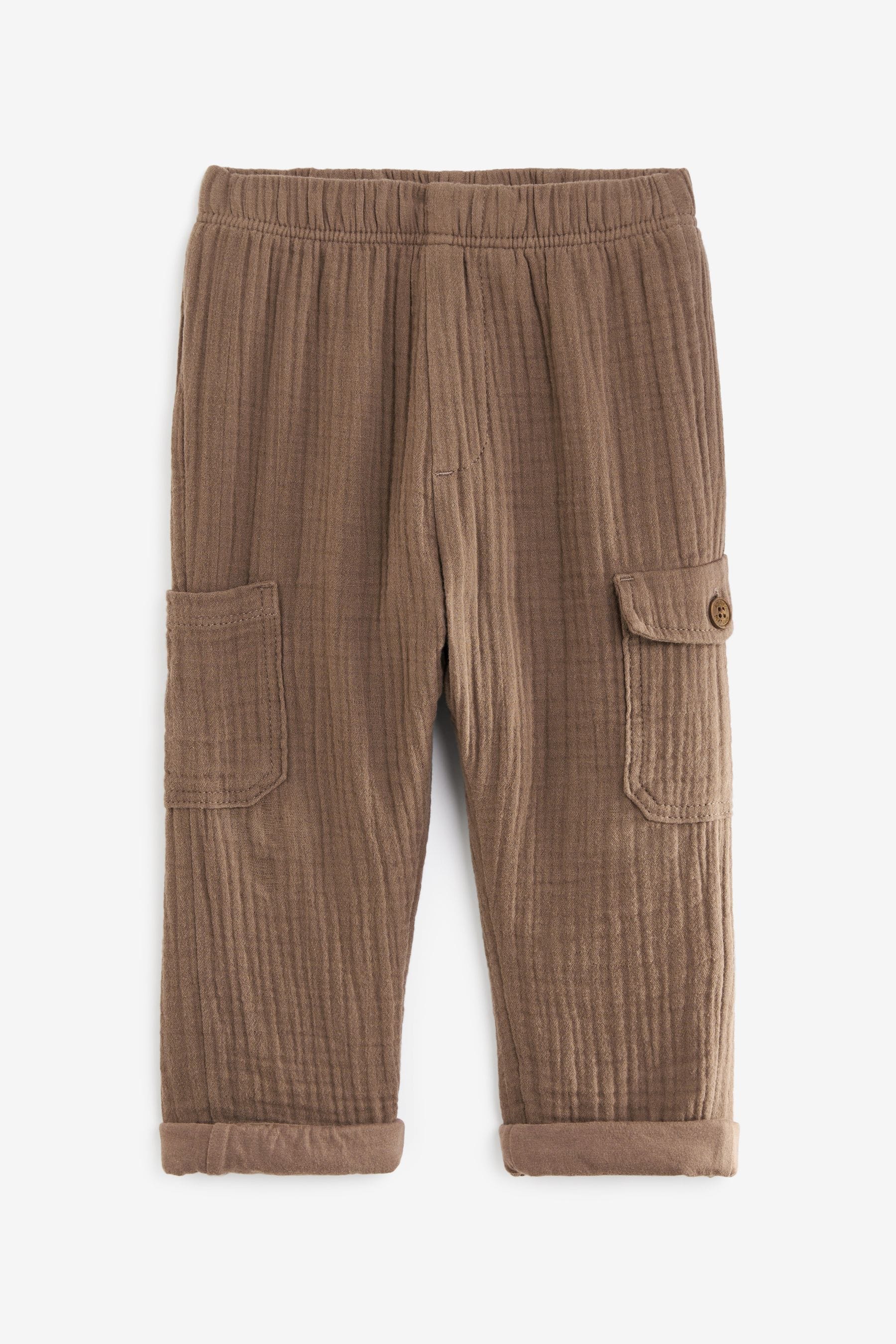 Taupe Soft Textured Lined Cotton Trousers (3mths-7yrs)