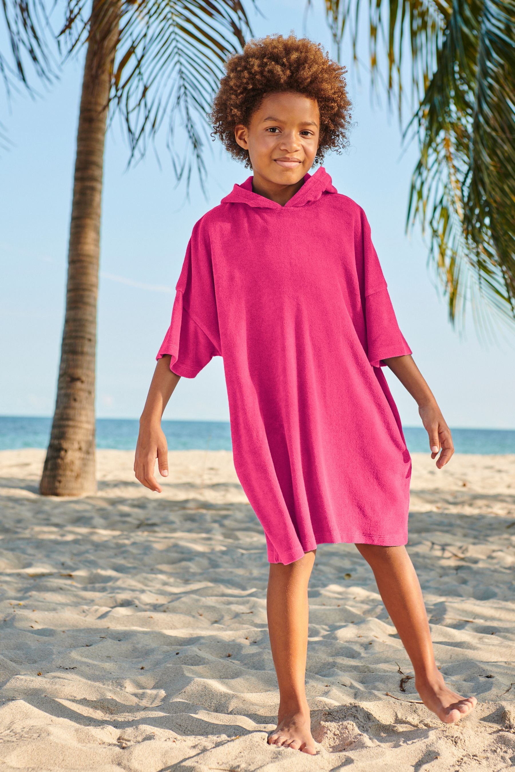 Pink Oversized Hooded Towelling Cover-Up