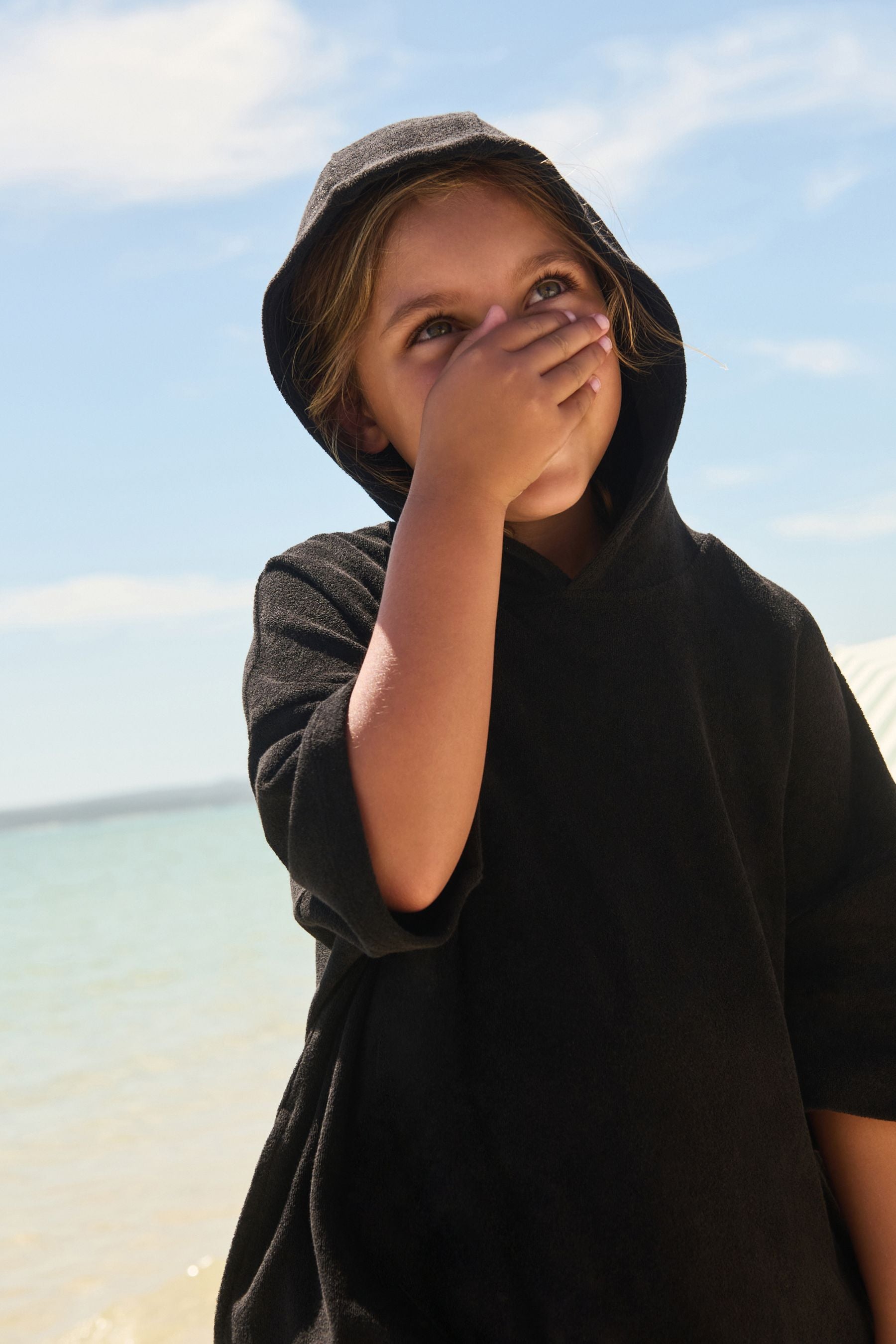 Black Oversized Hooded Towelling Cover-Up