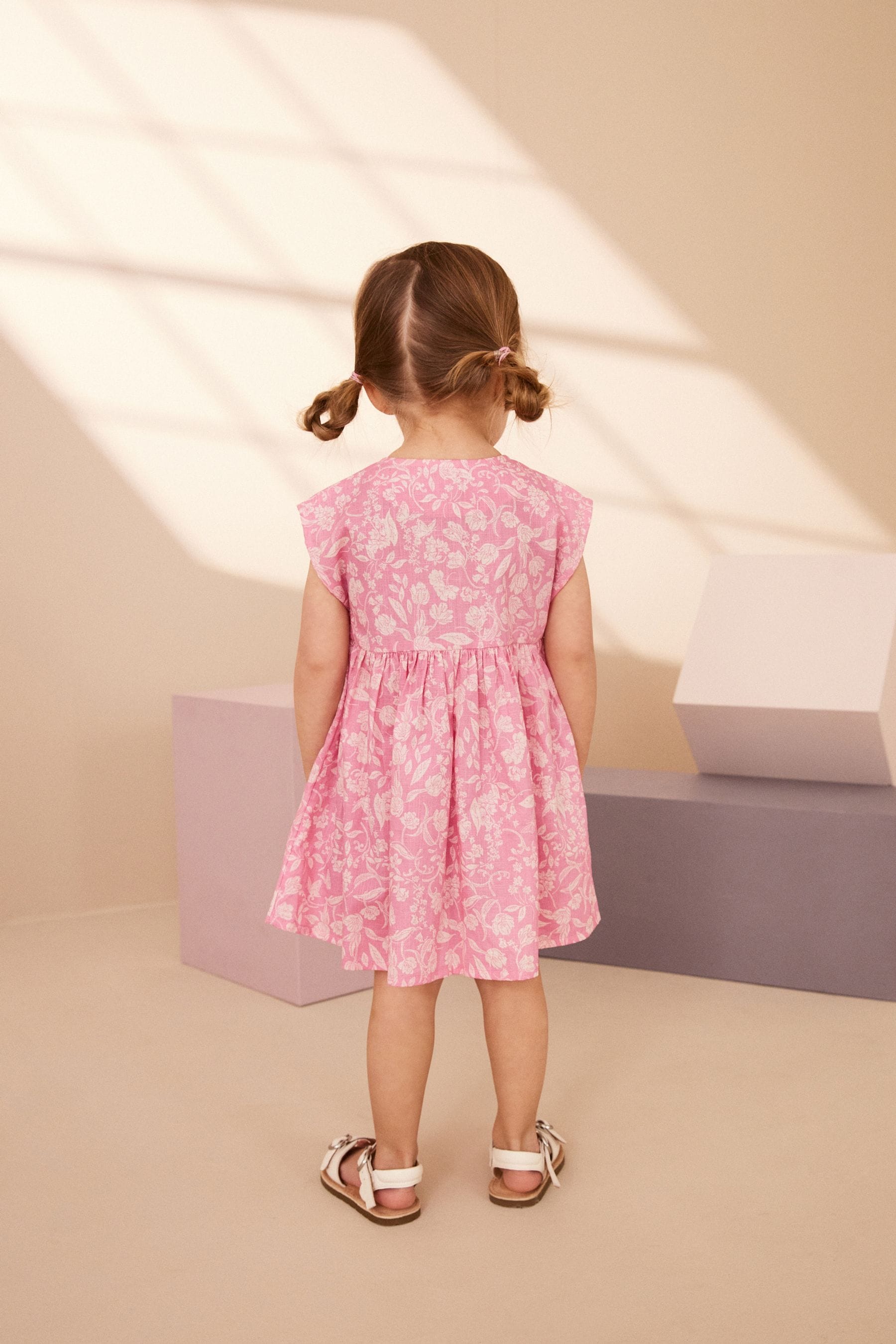 Pink Floral 100% Cotton Button Through Summer Dress (3mths-8yrs)