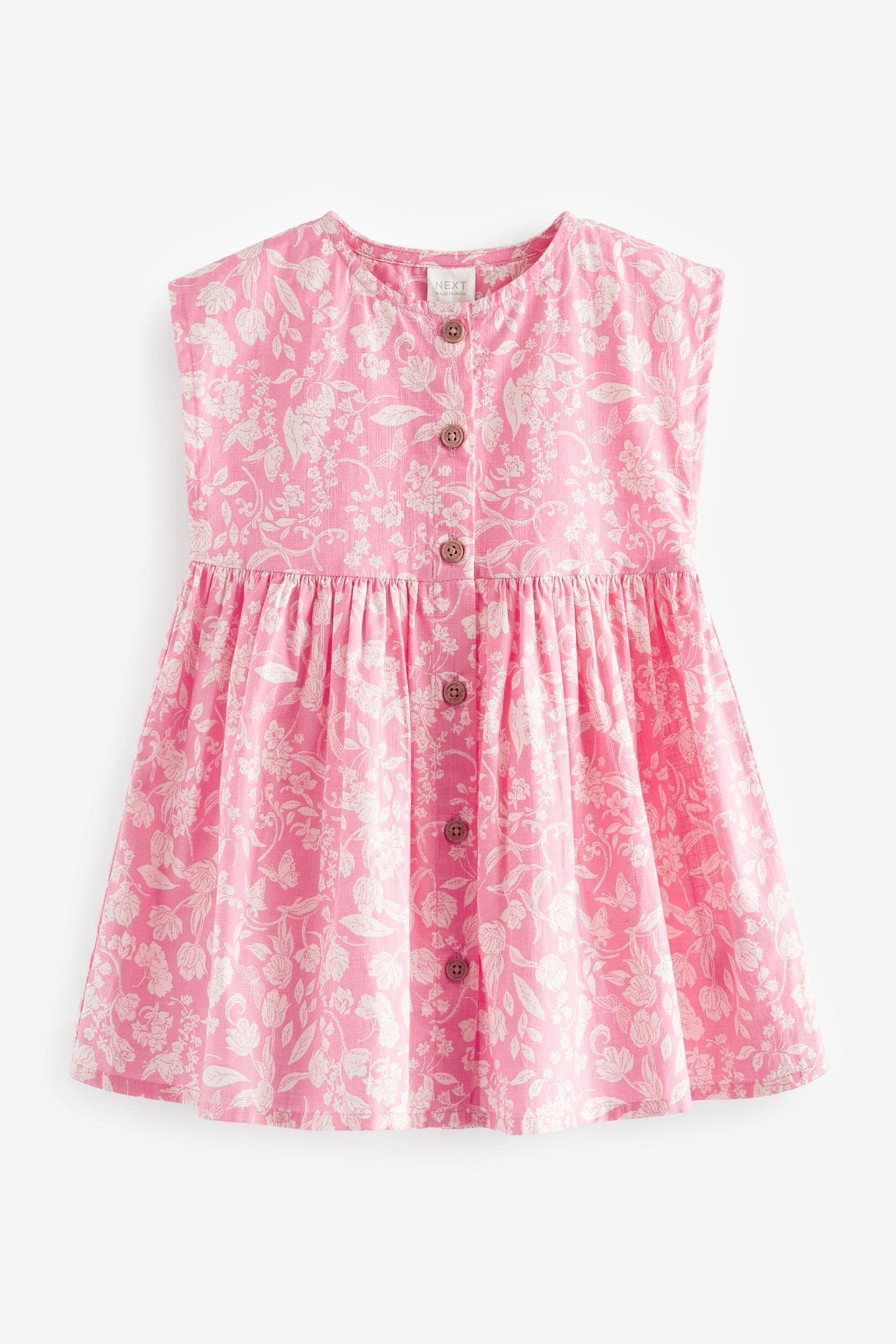 Pink Floral 100% Cotton Button Through Summer Dress (3mths-8yrs)