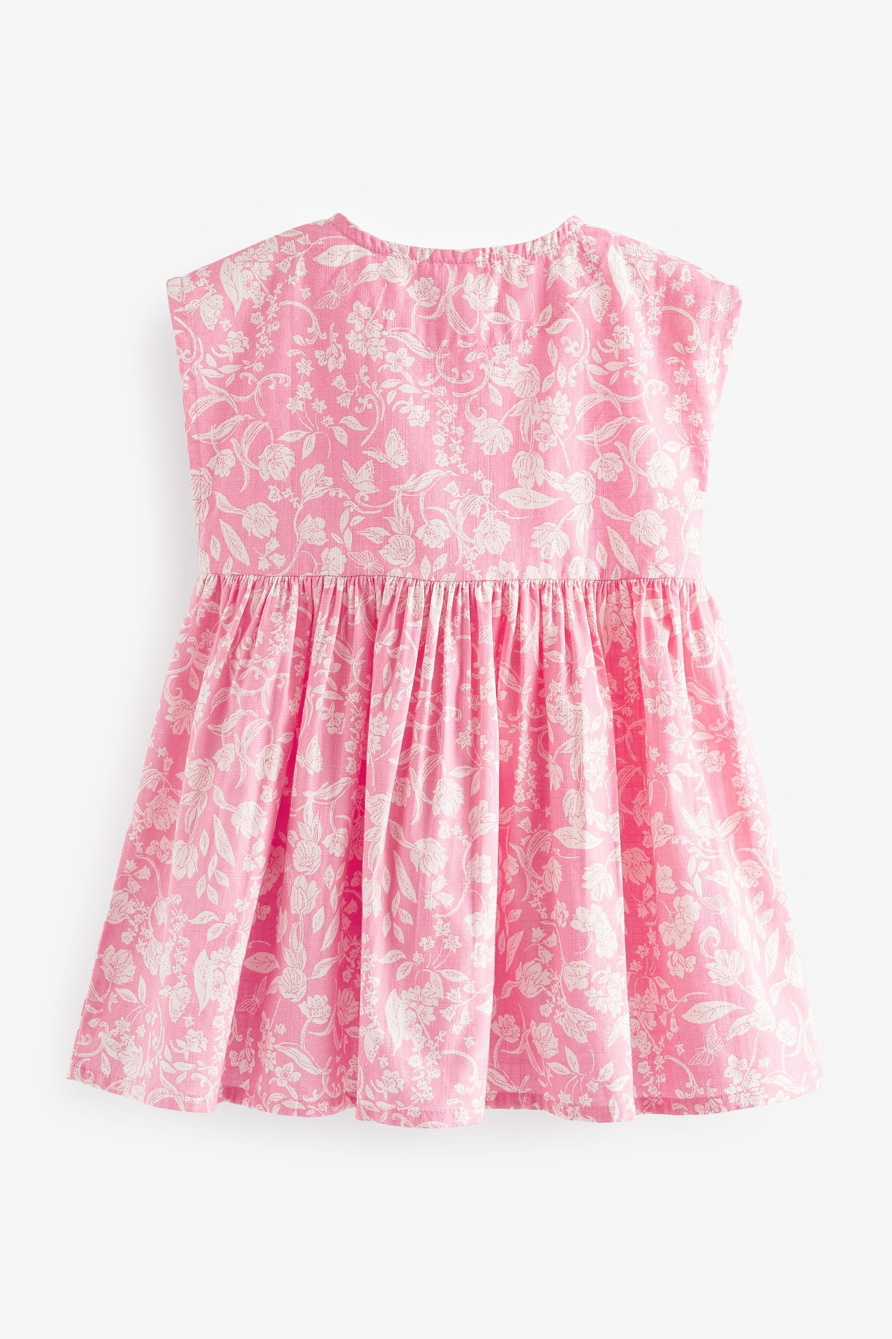 Pink Floral 100% Cotton Button Through Summer Dress (3mths-8yrs)