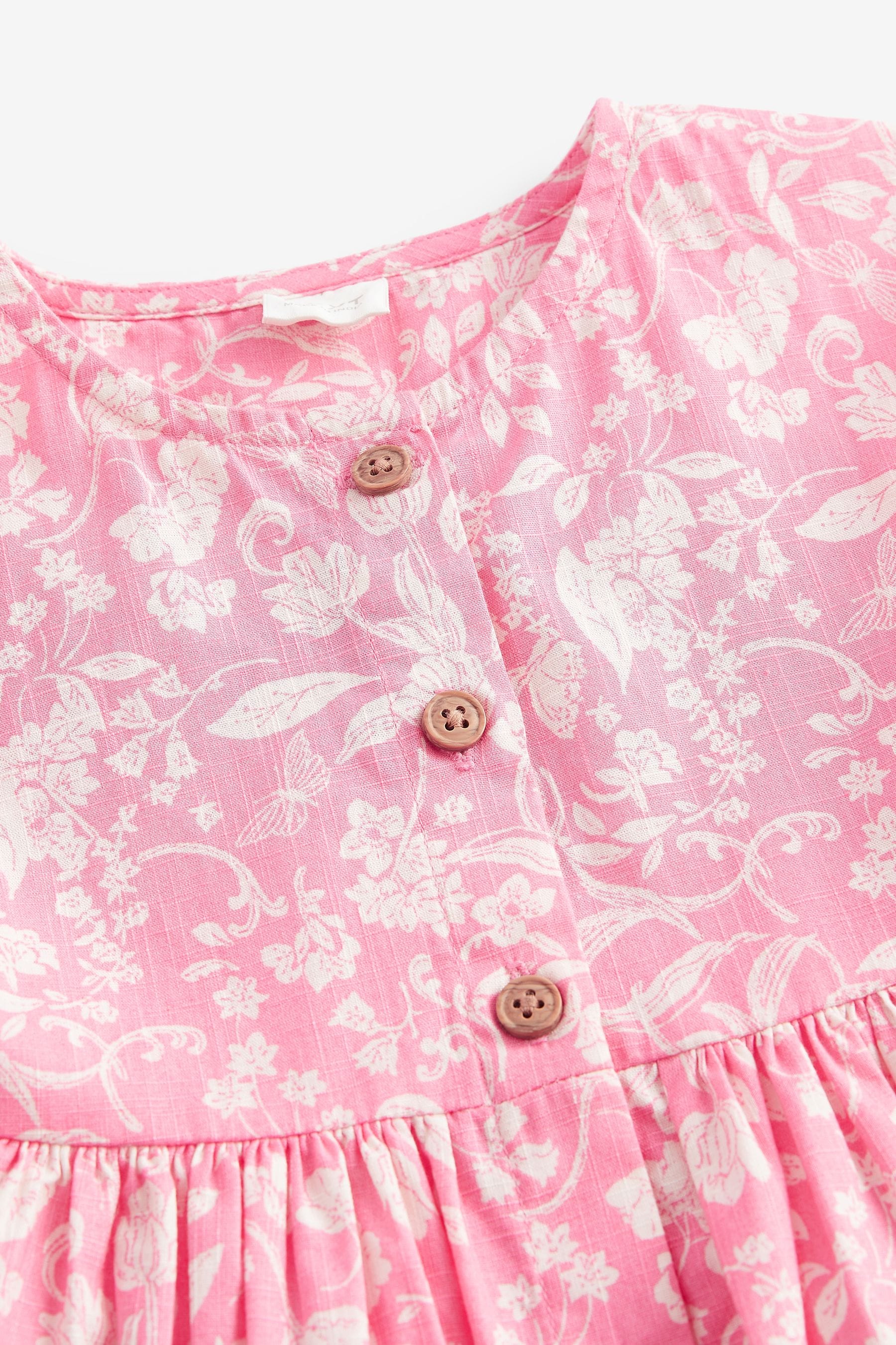 Pink Floral 100% Cotton Button Through Summer Dress (3mths-8yrs)