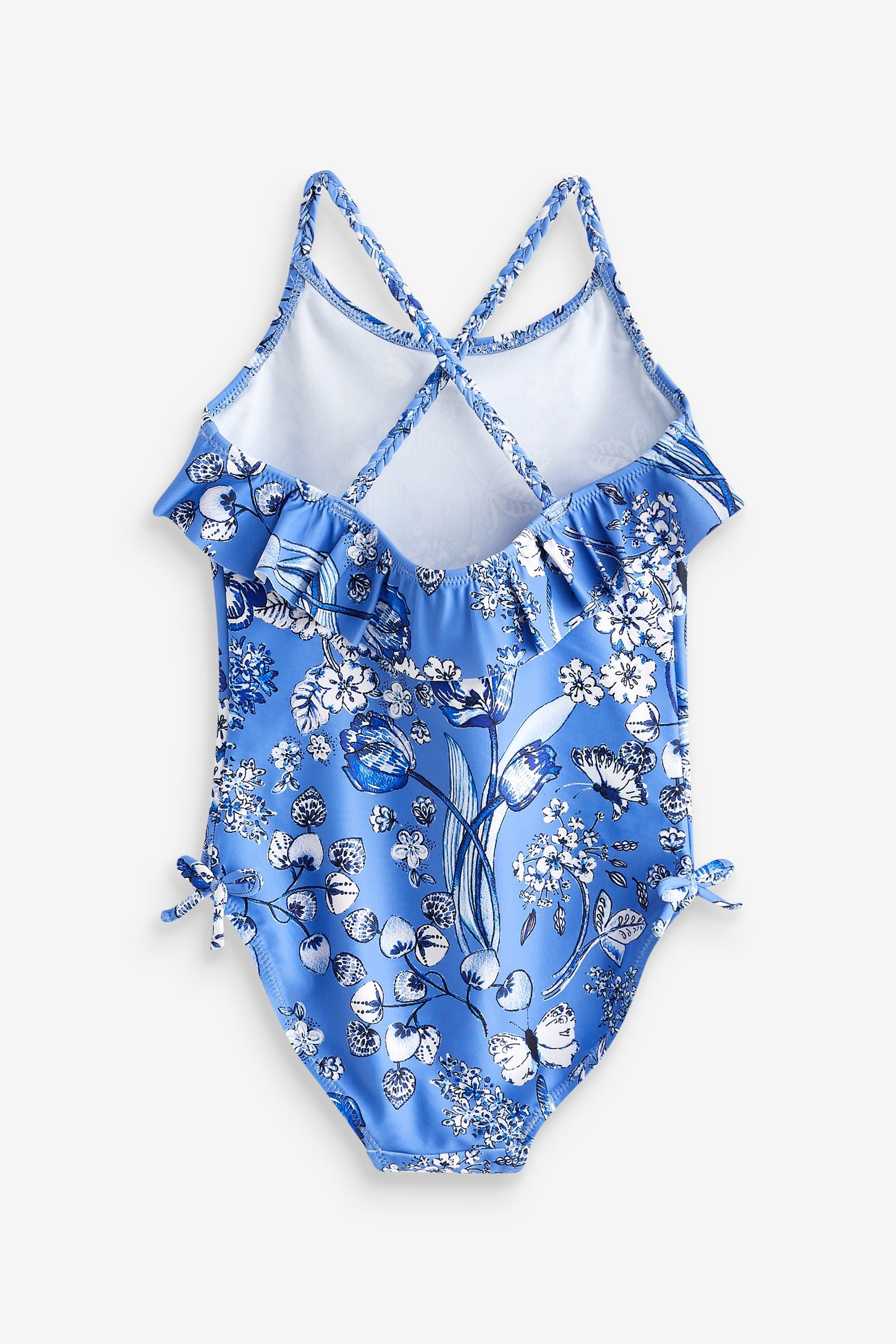 Blue/White Floral Frill Swimsuit (3mths-16yrs)