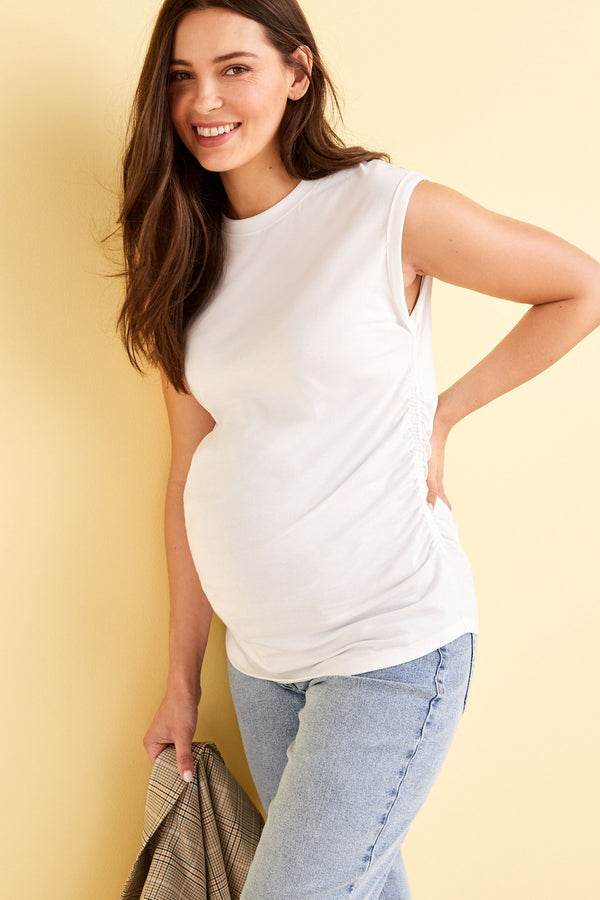 White Maternity Ruched Side T-Shirt