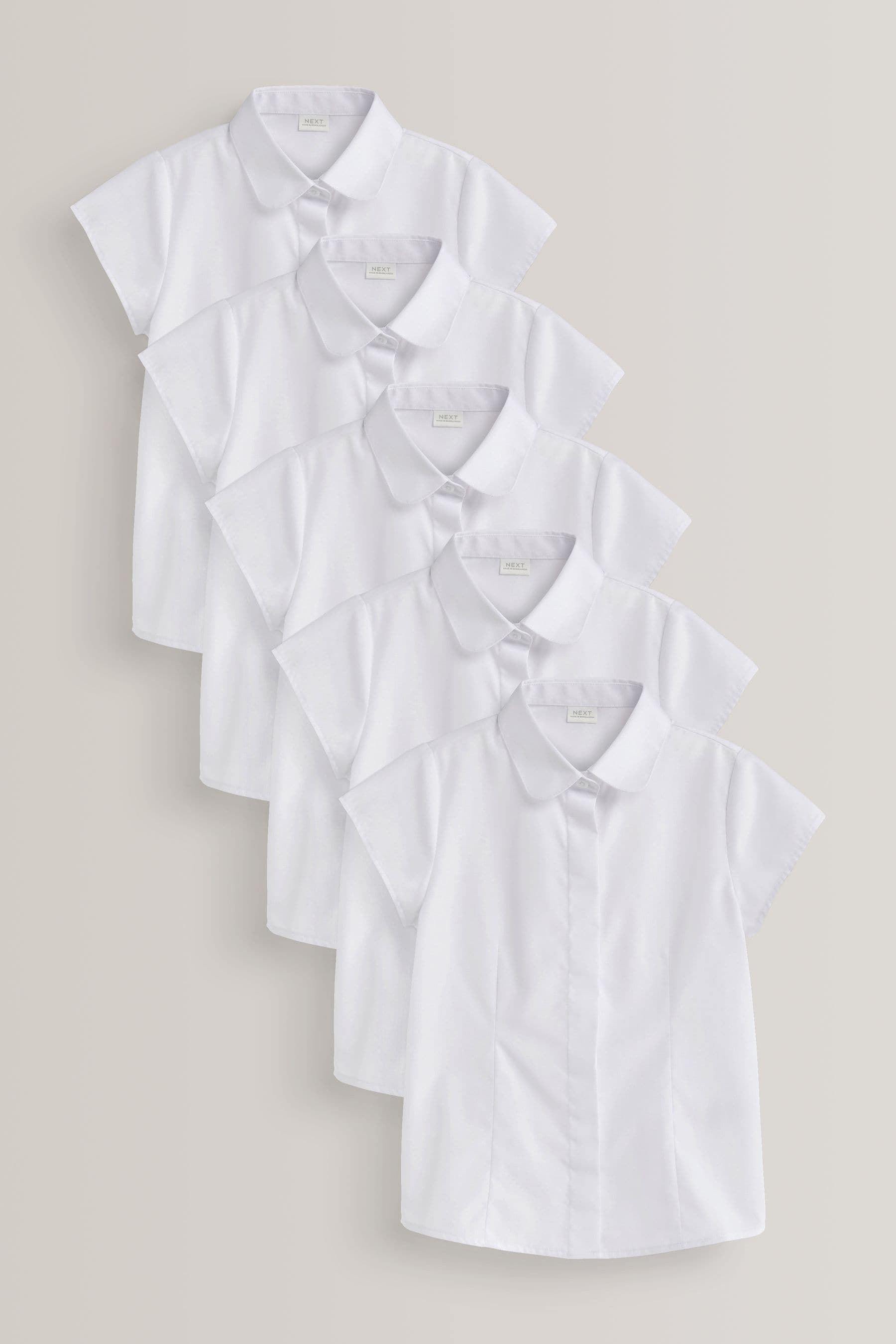 White 5 Pack Short Sleeve Fitted School Shirts (3-17yrs)