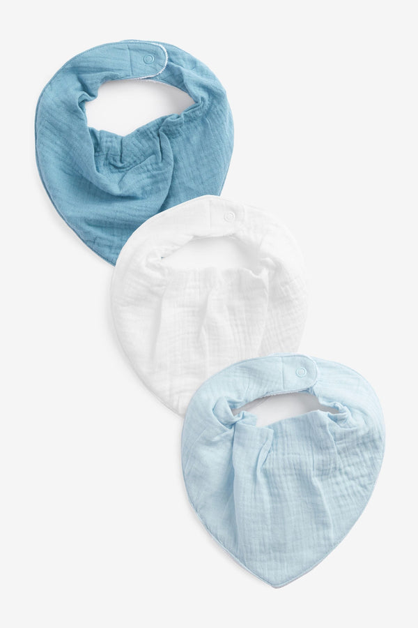 Blue/White 3 Pack Muslin Baby Dribble Bibs