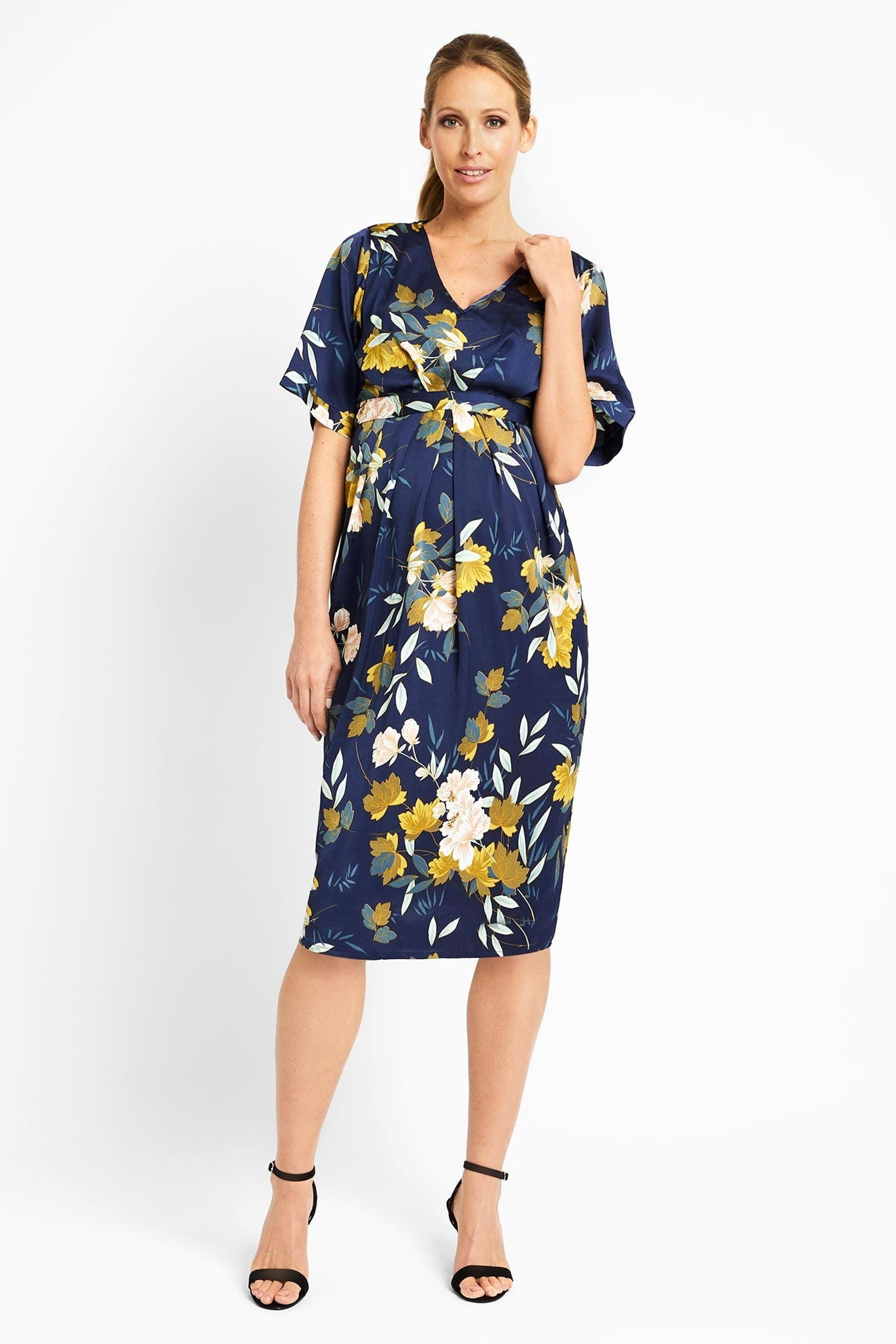 Navy JoJo Maman Bébé Oriental Print Maternity & Nursing Dress