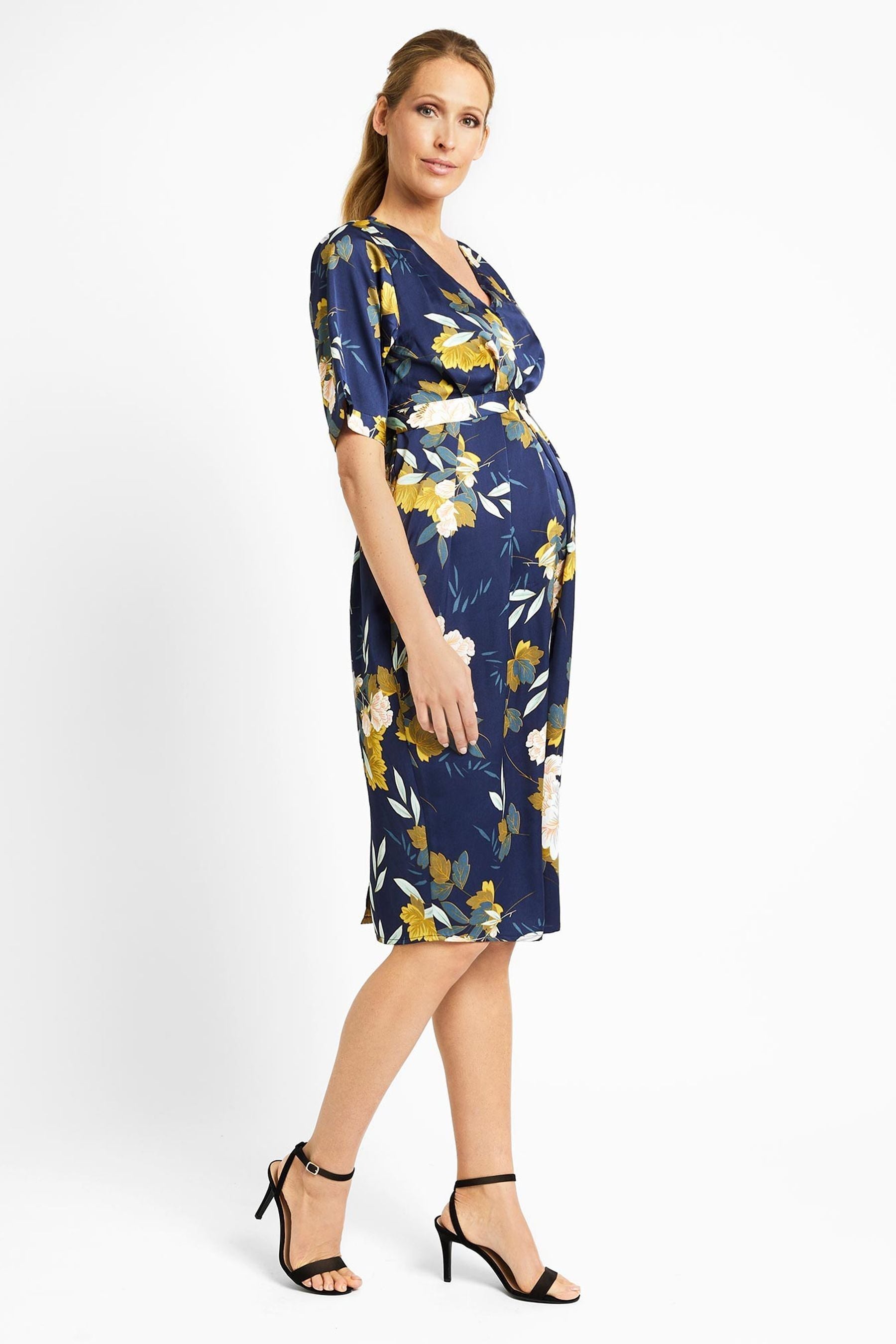 Navy JoJo Maman Bébé Oriental Print Maternity & Nursing Dress