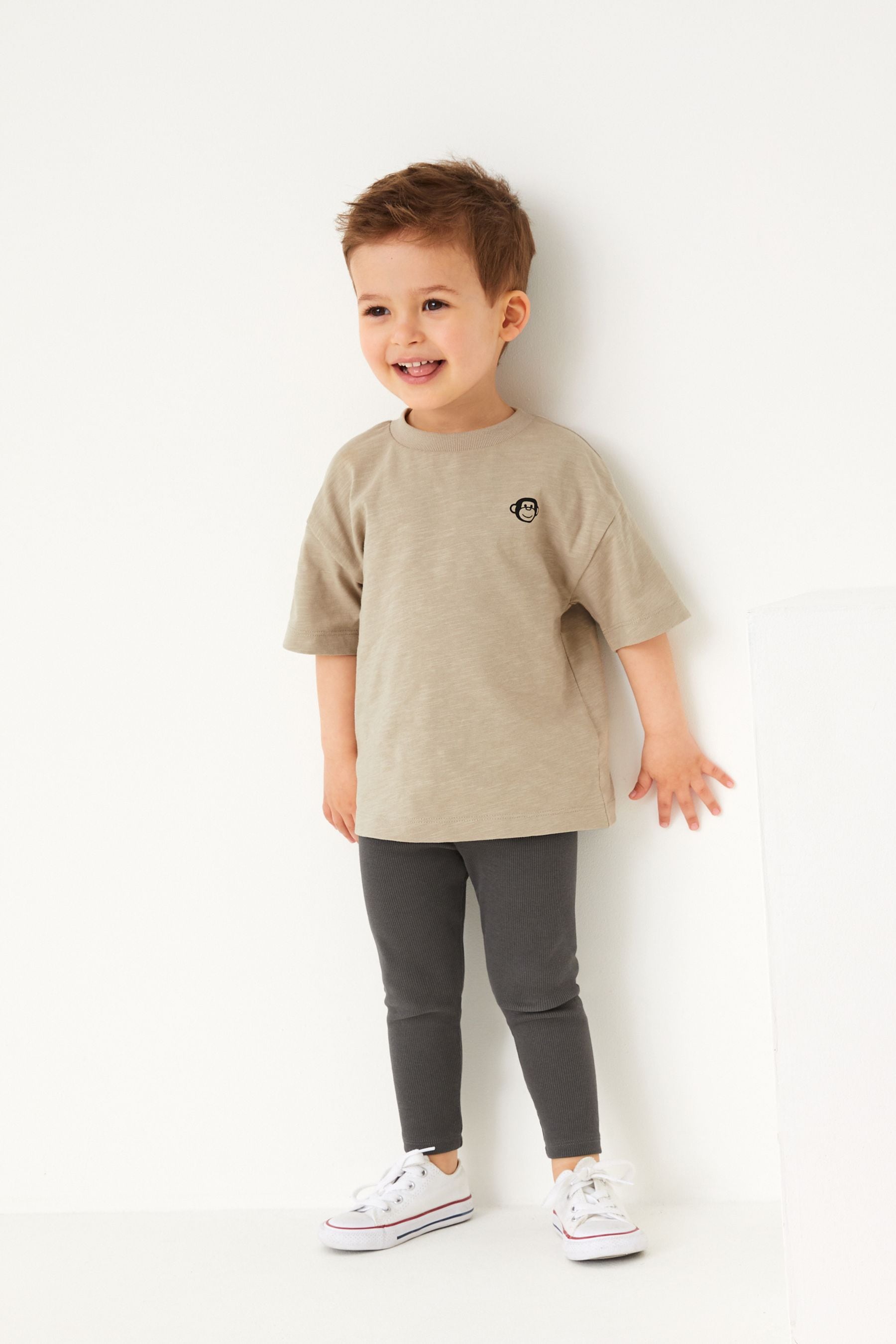 Neutral Oversized Short Sleeves 100% Cotton T-Shirt and Leggings Set (3mths-7yrs)