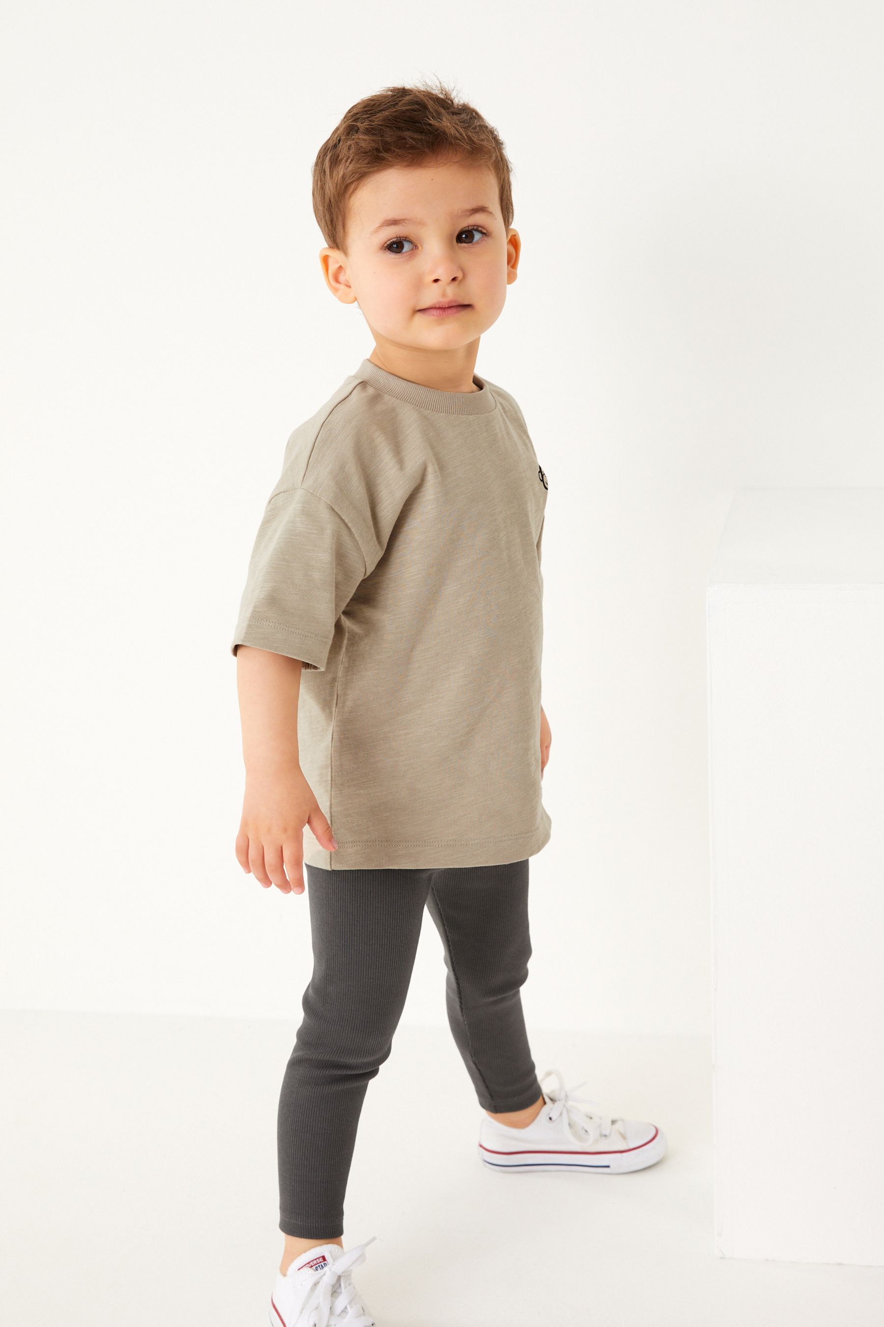 Neutral Oversized Short Sleeves 100% Cotton T-Shirt and Leggings Set (3mths-7yrs)