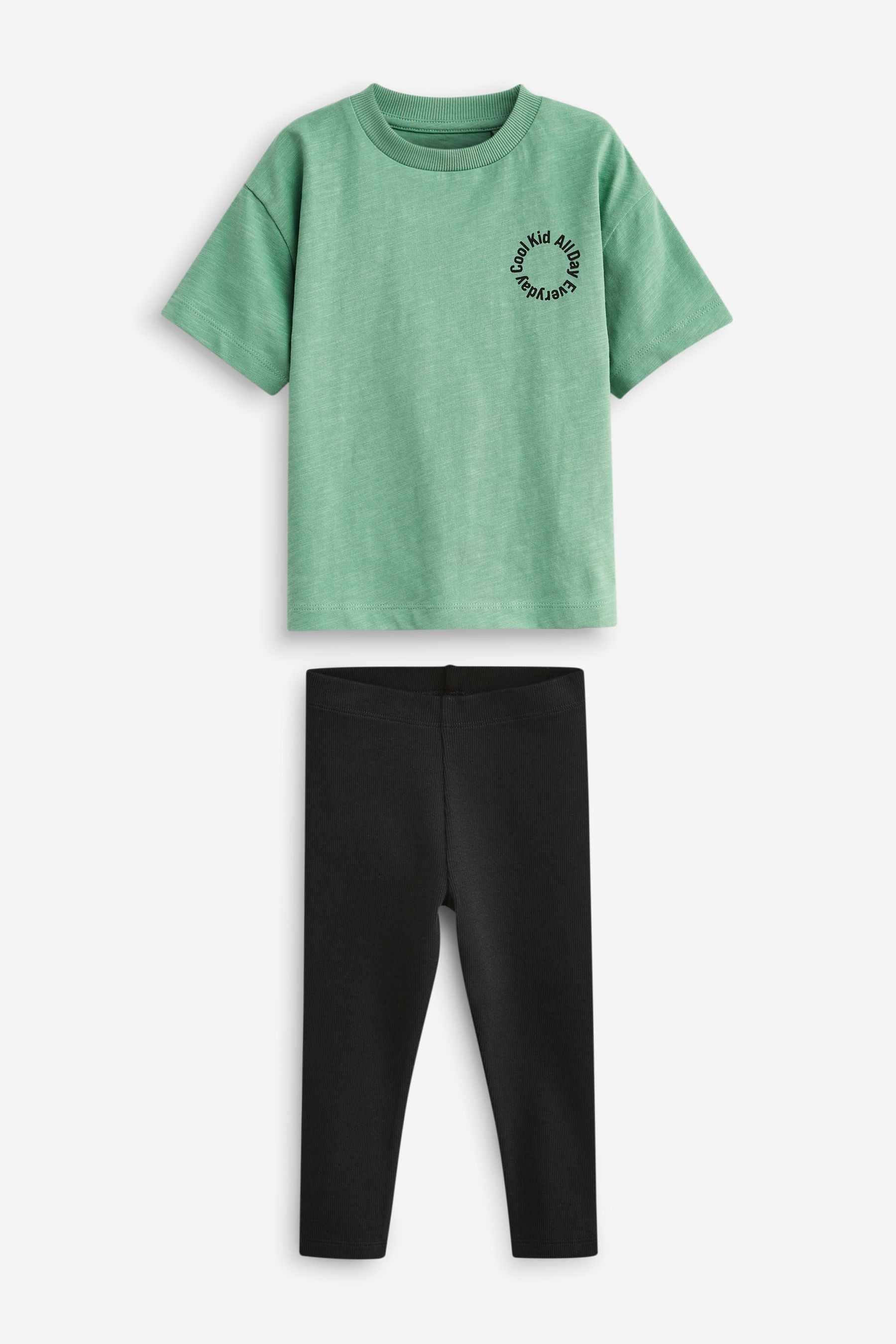 Green/Black Oversized Short Sleeves 100% Cotton T-Shirt and Leggings Set (3mths-7yrs)