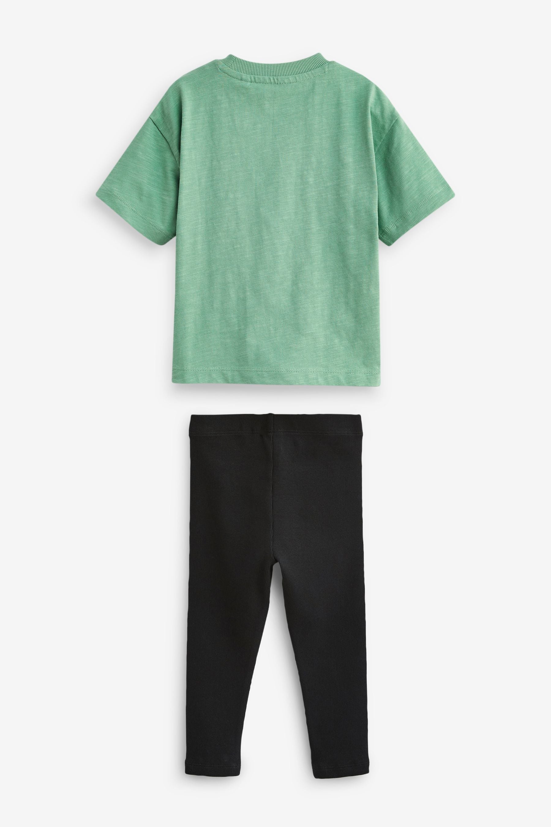 Green/Black Oversized Short Sleeves 100% Cotton T-Shirt and Leggings Set (3mths-7yrs)