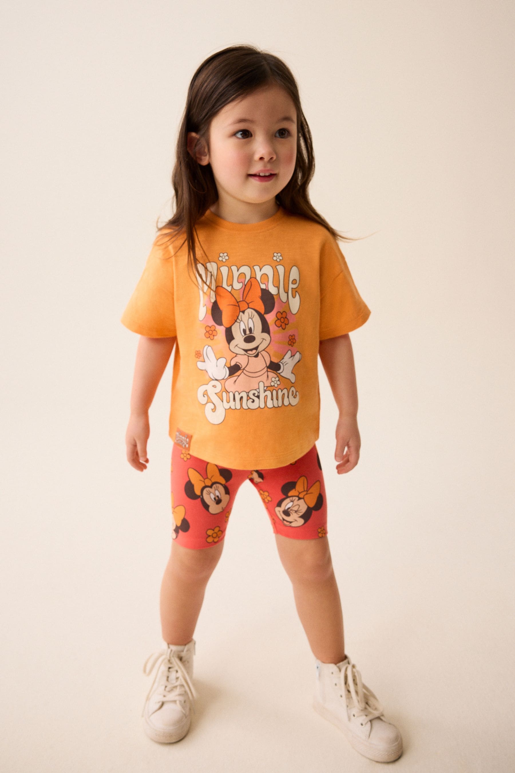 Orange 100% Cotton Disney Minnie Mouse T-Shirt and Cycle Shorts Set (3mths-7yrs)