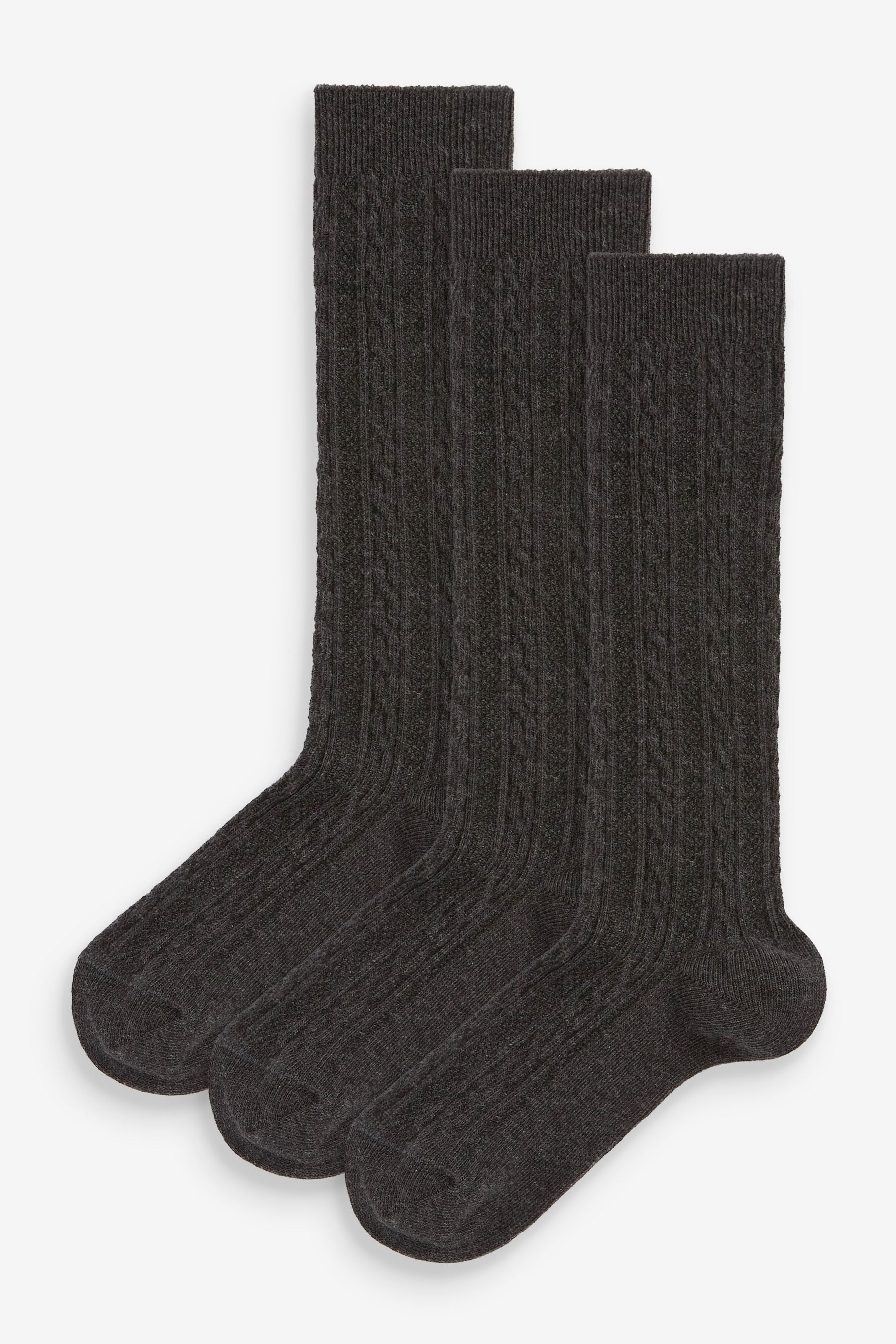 Grey 3 Pack Cable Cotton Rich Knee High School Socks