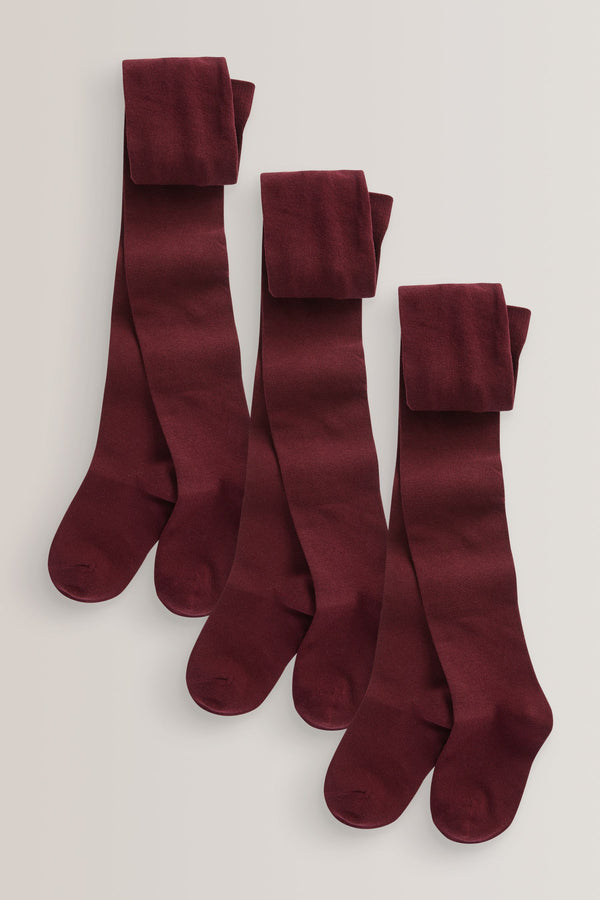 Burgundy Red Regular Length 3 Pack Cotton Rich School Tights