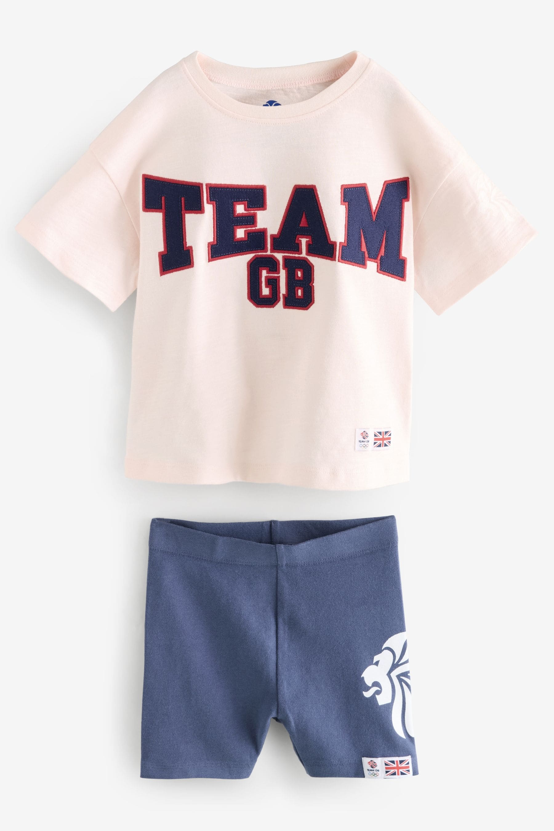 Pink/Blue 100% Cotton Team GB T-Shirt and Cycle Shorts Set (3mths-7yrs)