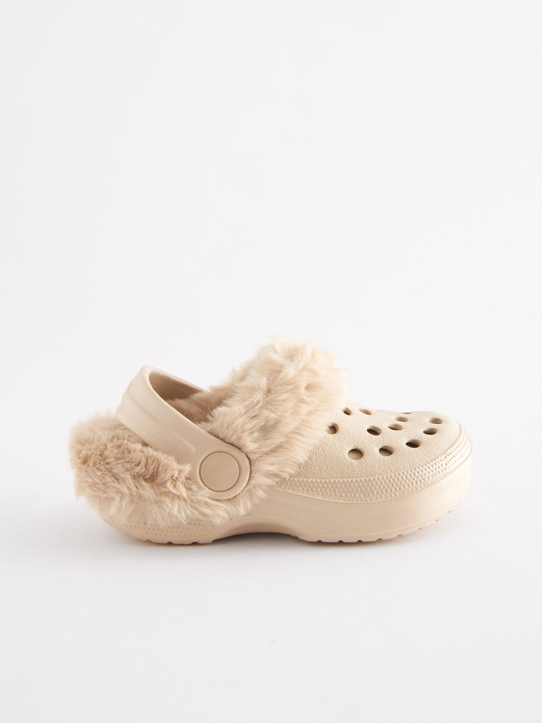 Neutral Beige Faux Fur Lined Clog Slippers