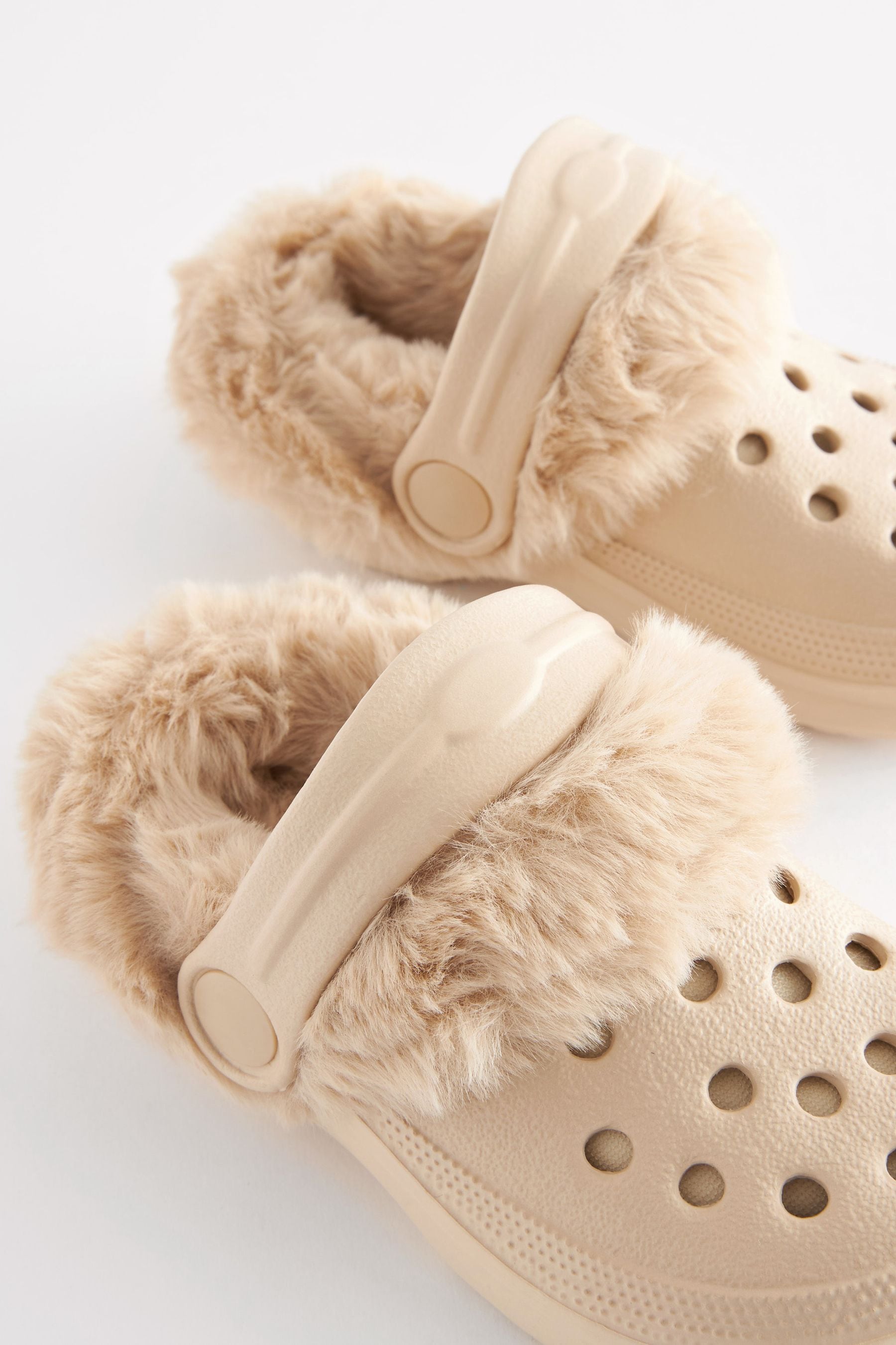 Neutral Beige Faux Fur Lined Clog Slippers