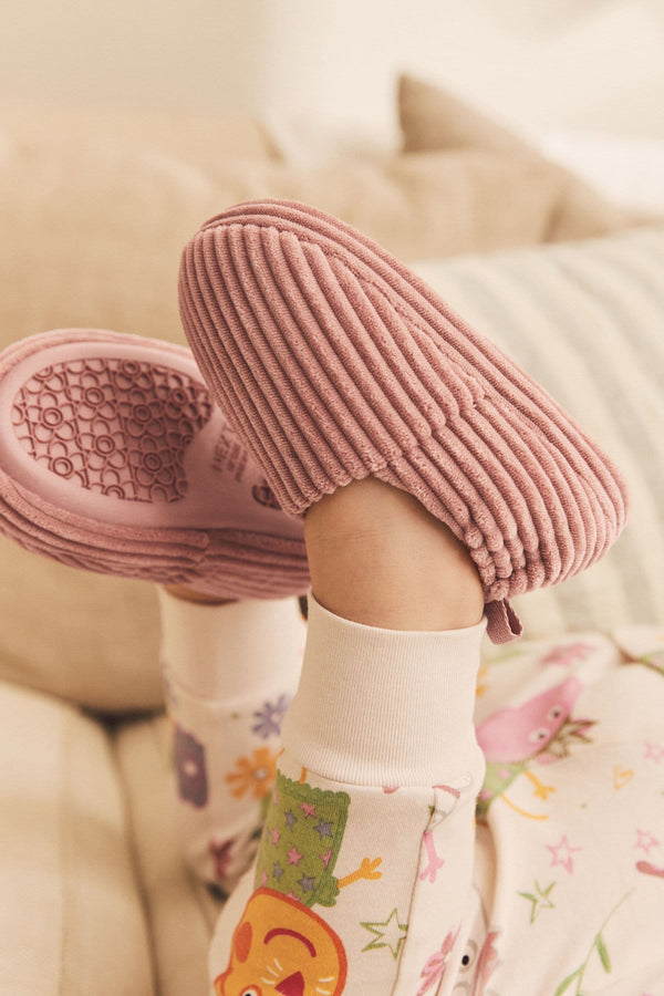 Pink Corduroy Teddy Borg Fleece Slippers