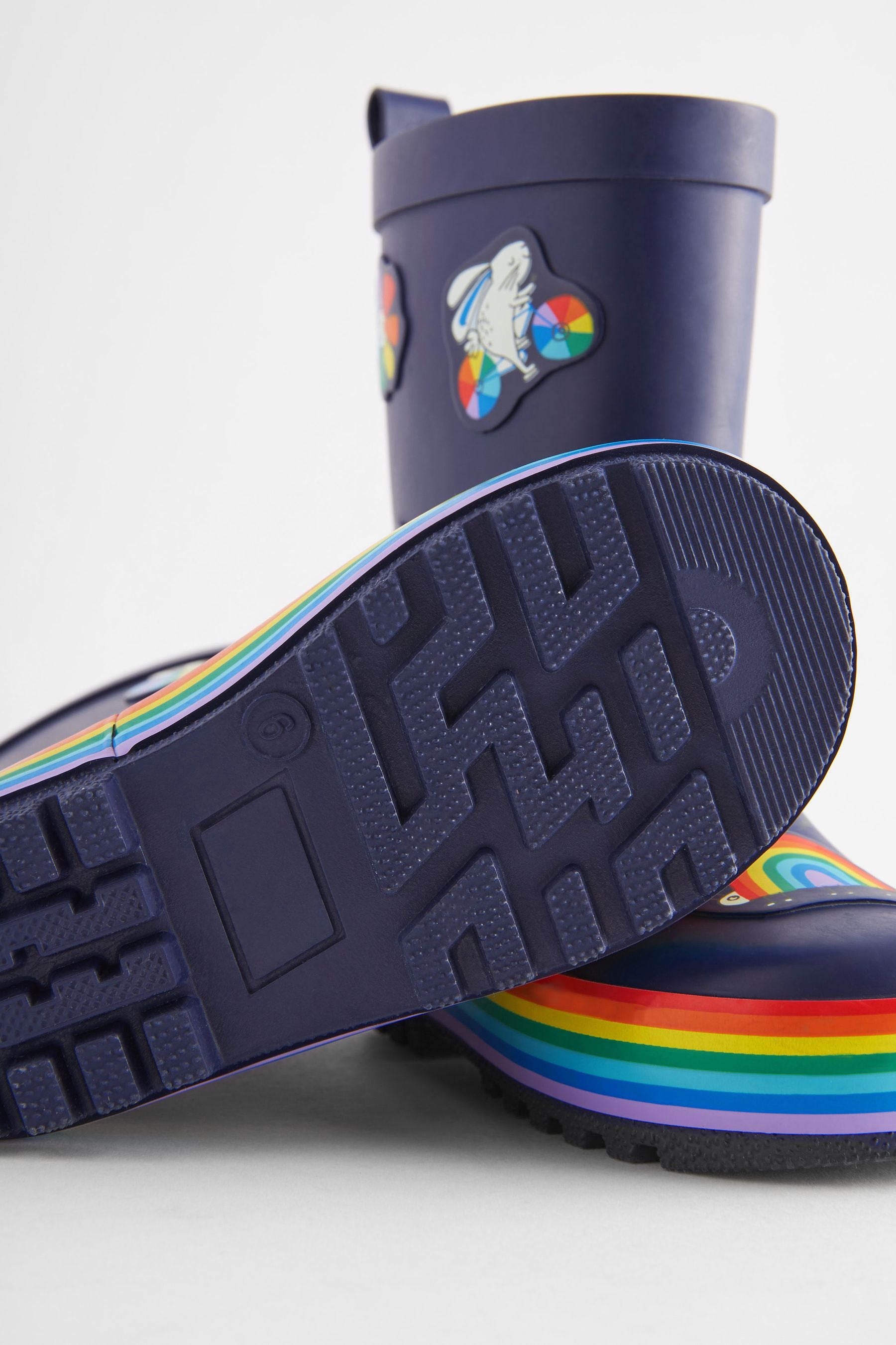 Navy Blue Rainbow Rubber Wellies