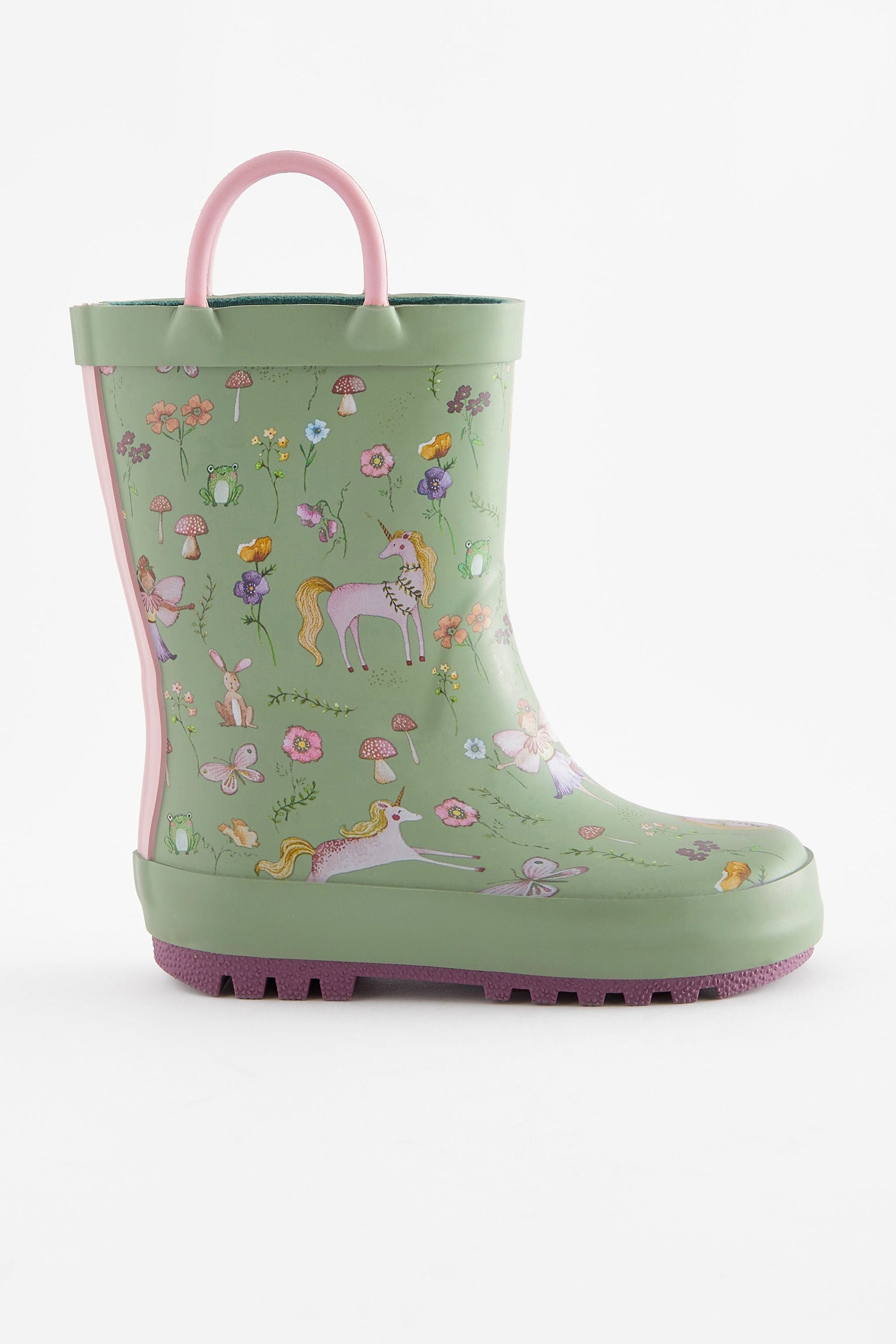 Green Floral Unicorn Fairy Character Handle Wellies