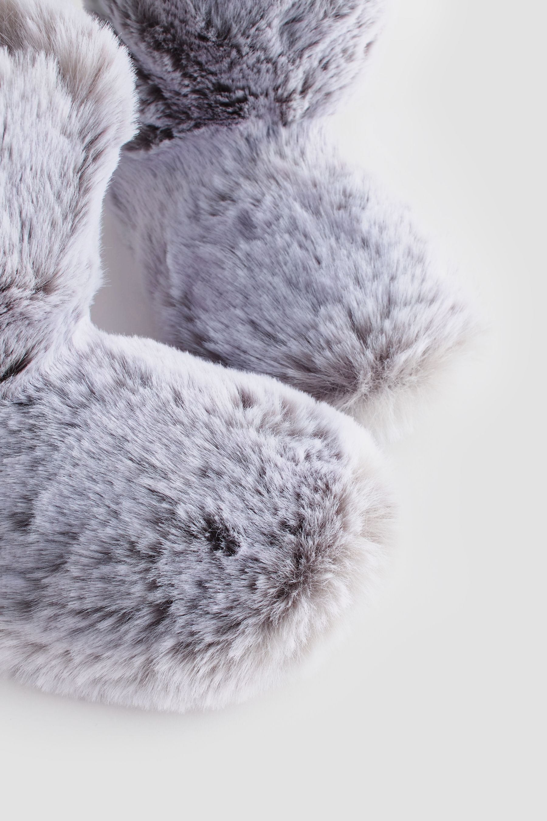 Grey Faux Fur Boot Slippers