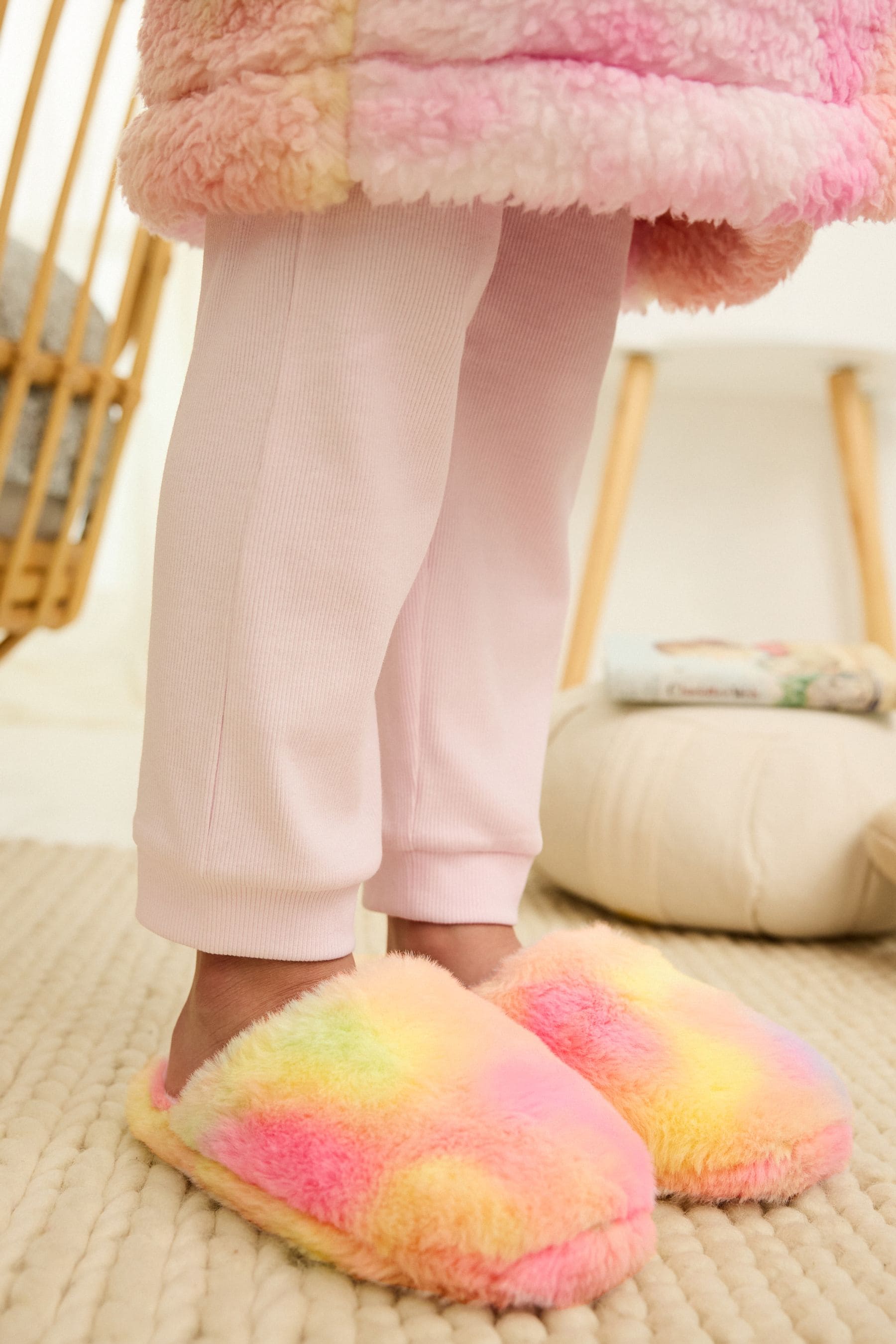 Multi Tie Dye Faux Fur Mule Slippers