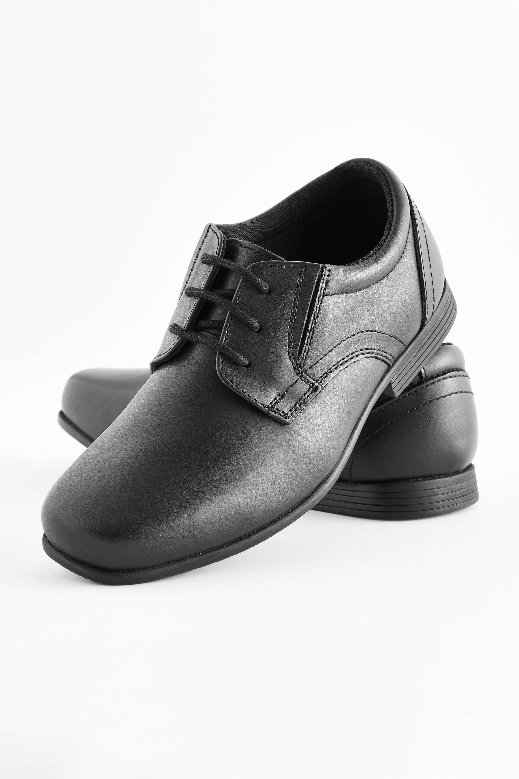 Black Wide Fit (G) School Leather Lace-Up Shoes