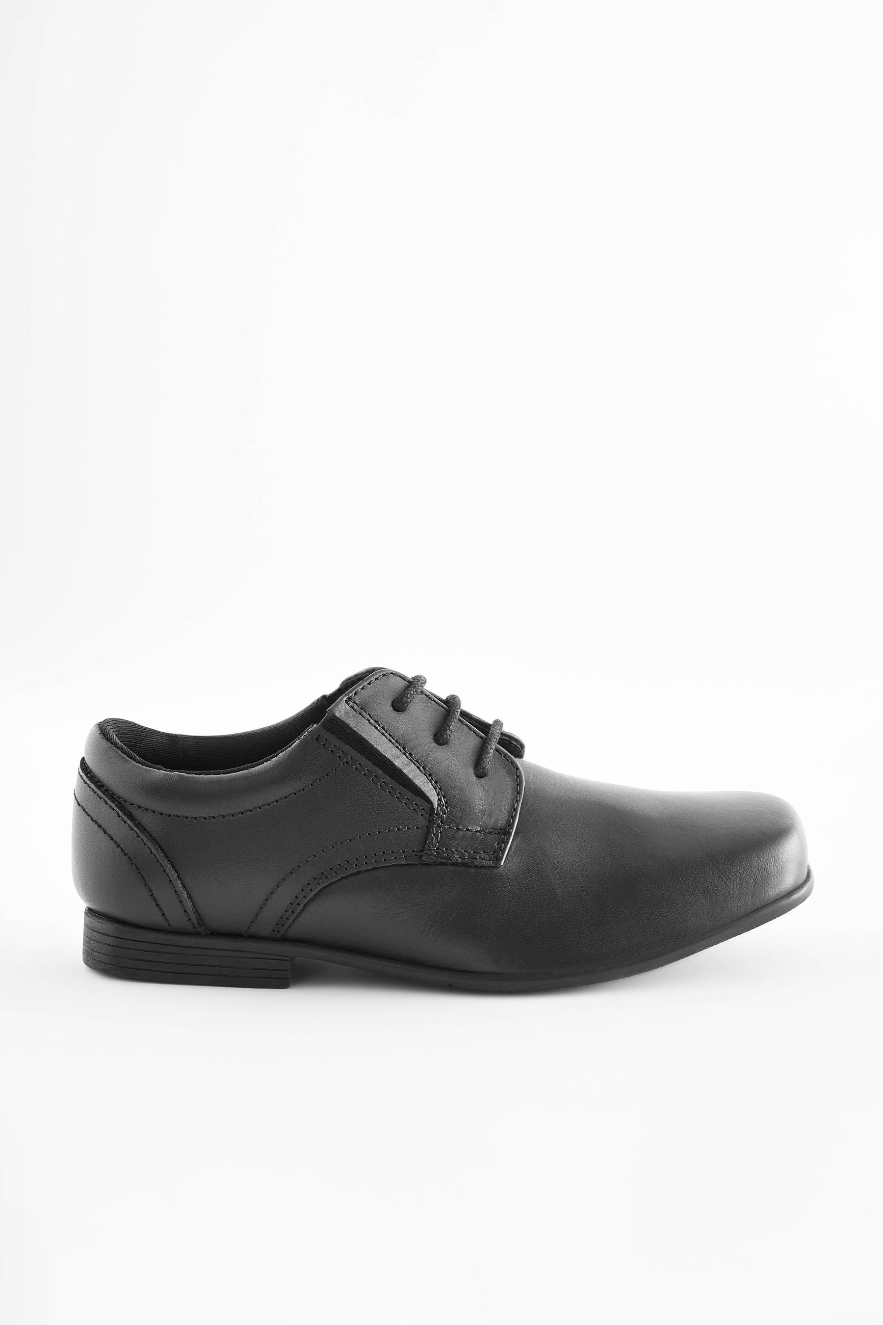 Black Wide Fit (G) School Leather Lace-Up Shoes