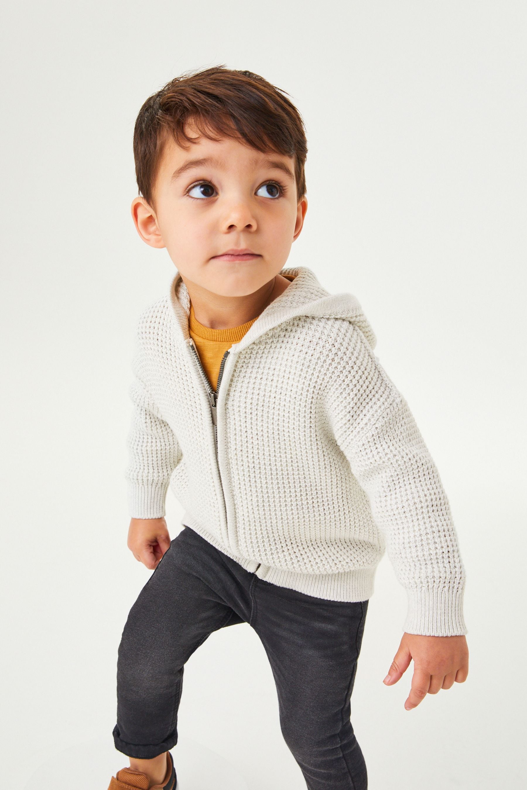 Ecru Cream Knitted Zip Through Hoodie (3mths-7yrs)