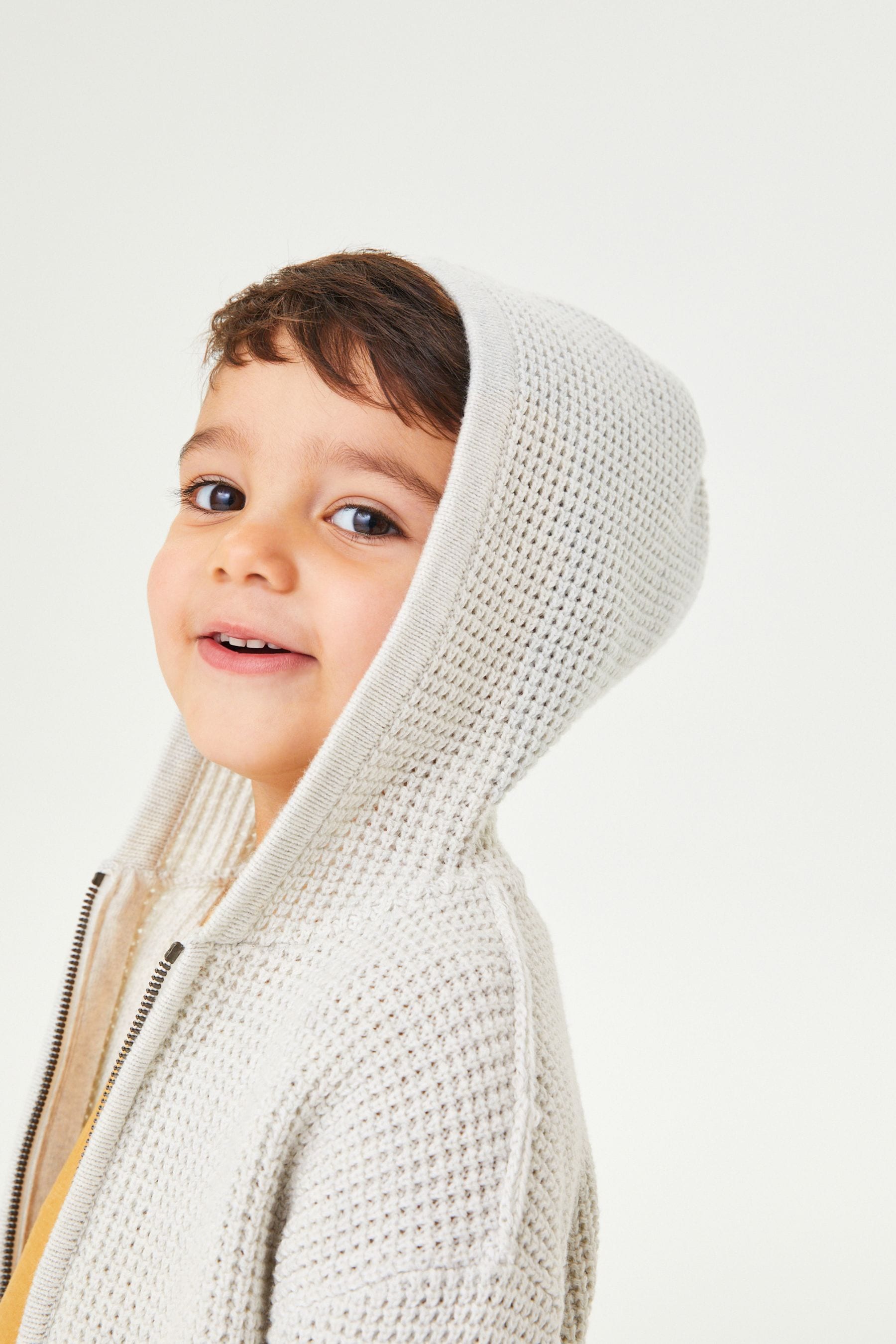 Ecru Cream Knitted Zip Through Hoodie (3mths-7yrs)