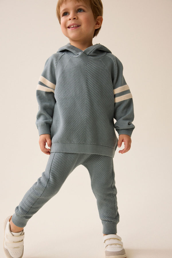 Mineral Blue Knitted Textured Hoodie and Joggers Set (3mths-7yrs)